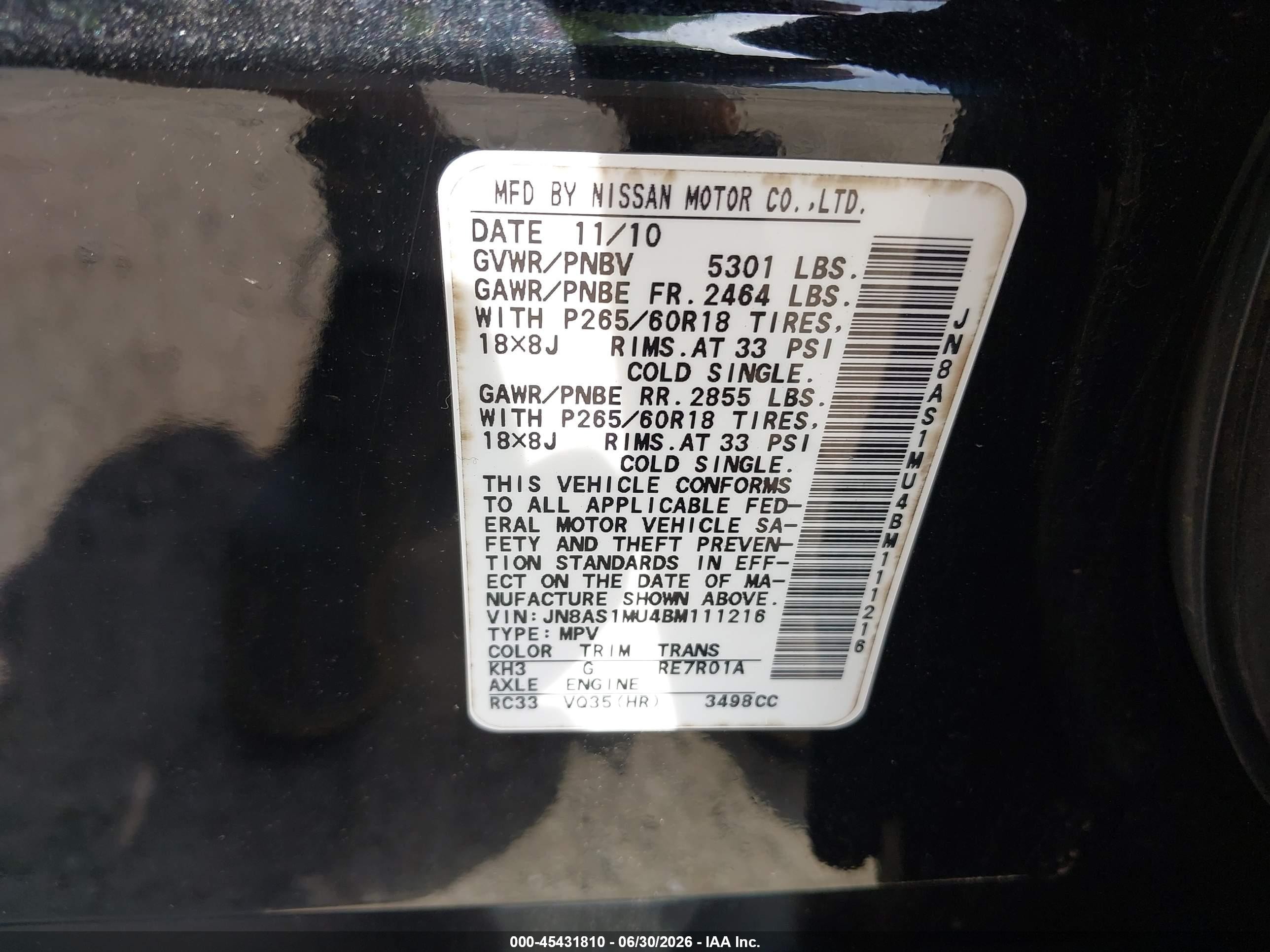 2011 Infiniti Fx35 Black vin: JN8AS1MU4BM111216