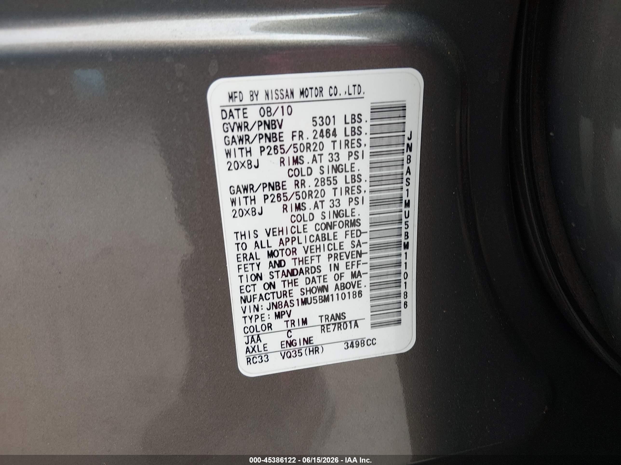 2011 Infiniti Fx35 Beige vin: JN8AS1MU5BM110186