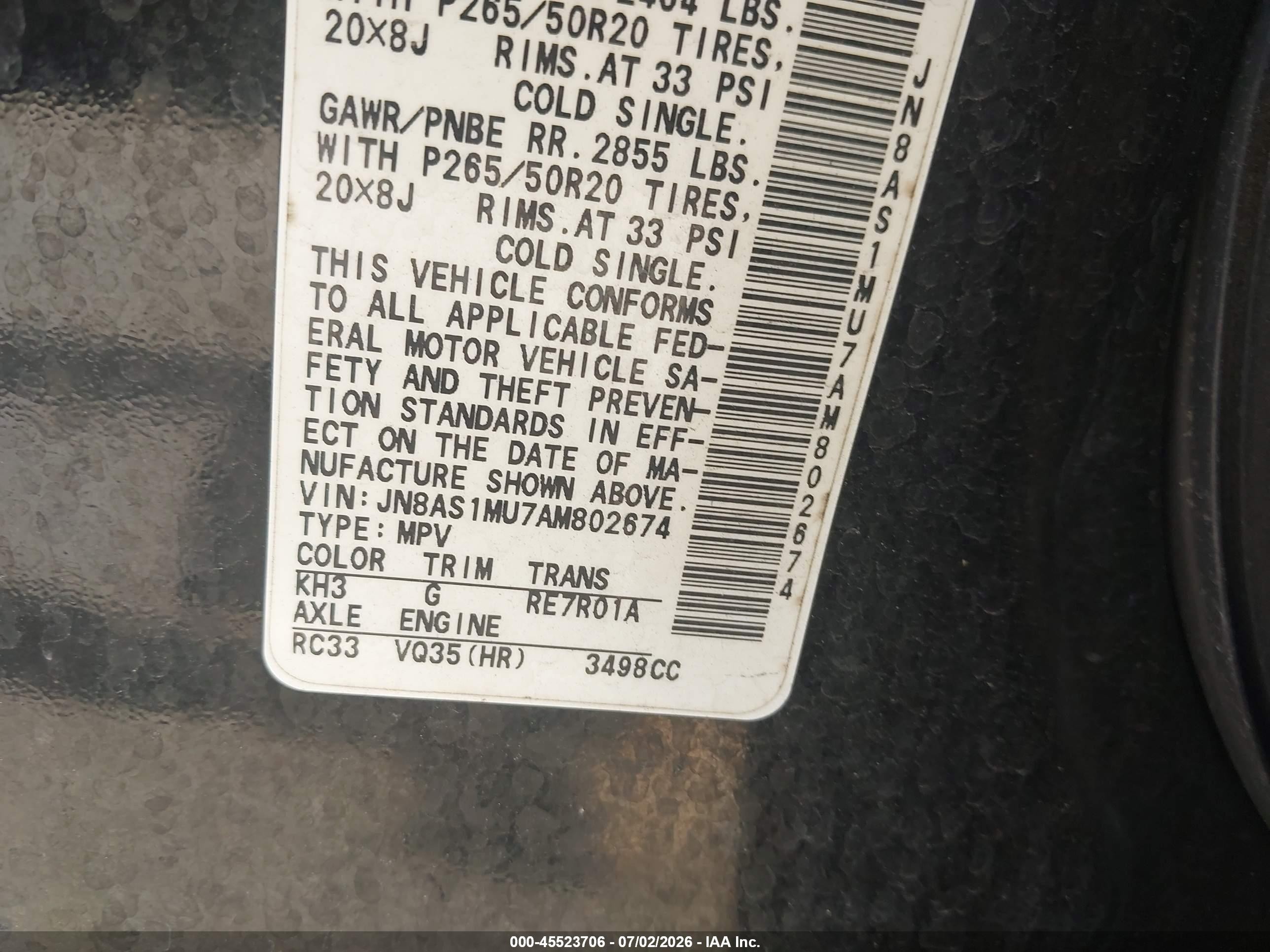 2010 Infiniti Fx35   Black vin: JN8AS1MU7AM802674