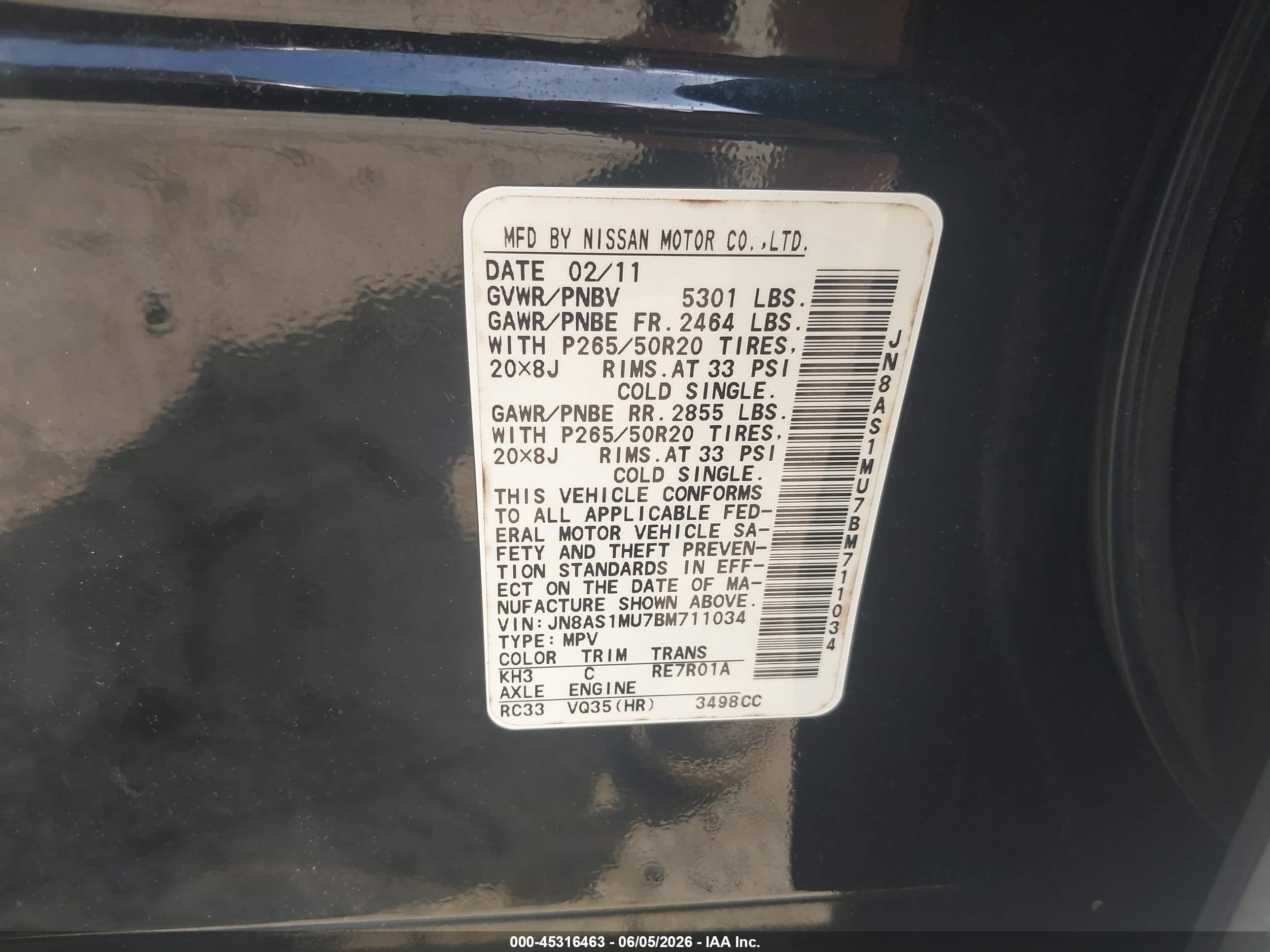 2011 Infiniti Fx35   Black vin: JN8AS1MU7BM711034