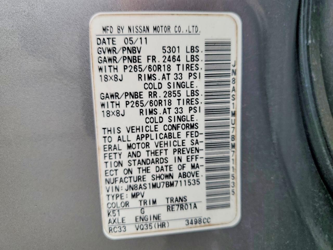 2011 Infiniti Fx35 Base Gray vin: JN8AS1MU7BM711535