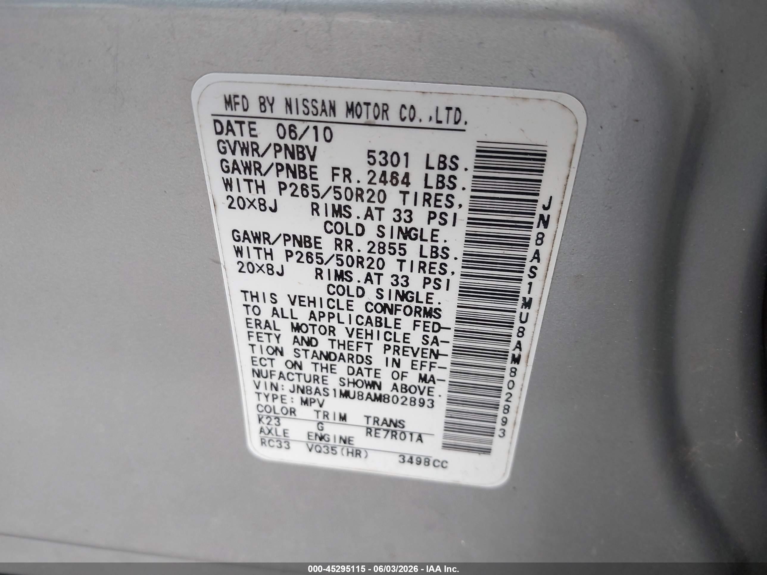 2010 Infiniti Fx35 Silver vin: JN8AS1MU8AM802893