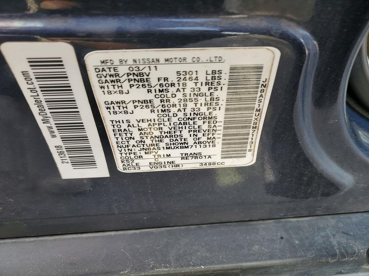 2011 Infiniti Fx35 Base Blue vin: JN8AS1MUXBM711318