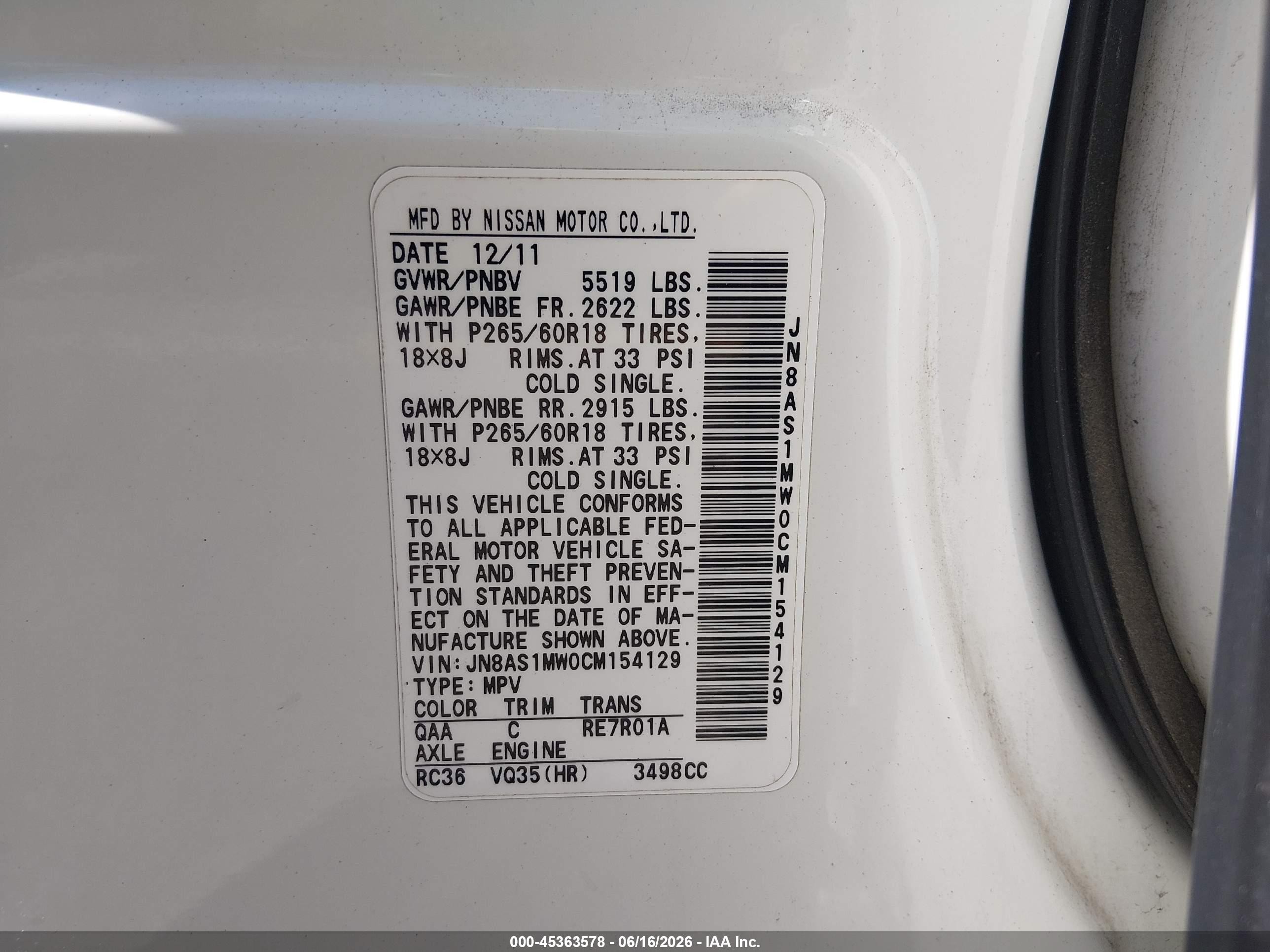 2012 Infiniti Fx35   White vin: JN8AS1MW0CM154129