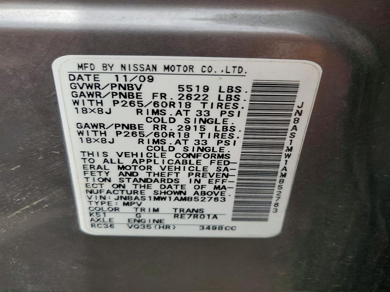 2010 Infiniti Fx35 Base Silver vin: JN8AS1MW1AM852763