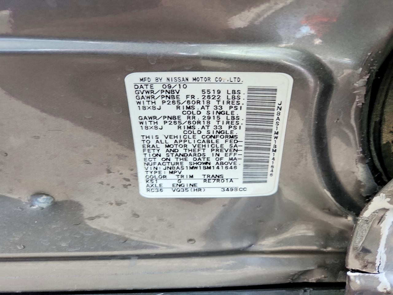 2011 Infiniti Fx35 Base Gray vin: JN8AS1MW1BM141646
