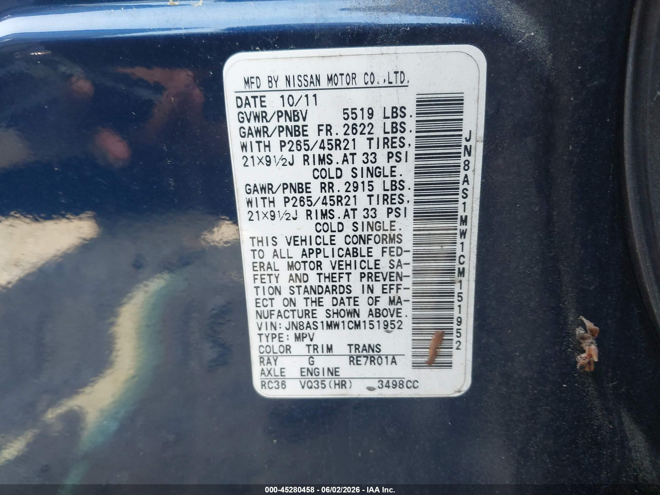 2012 Infiniti Fx35 Limited Edition Dark Blue vin: JN8AS1MW1CM151952