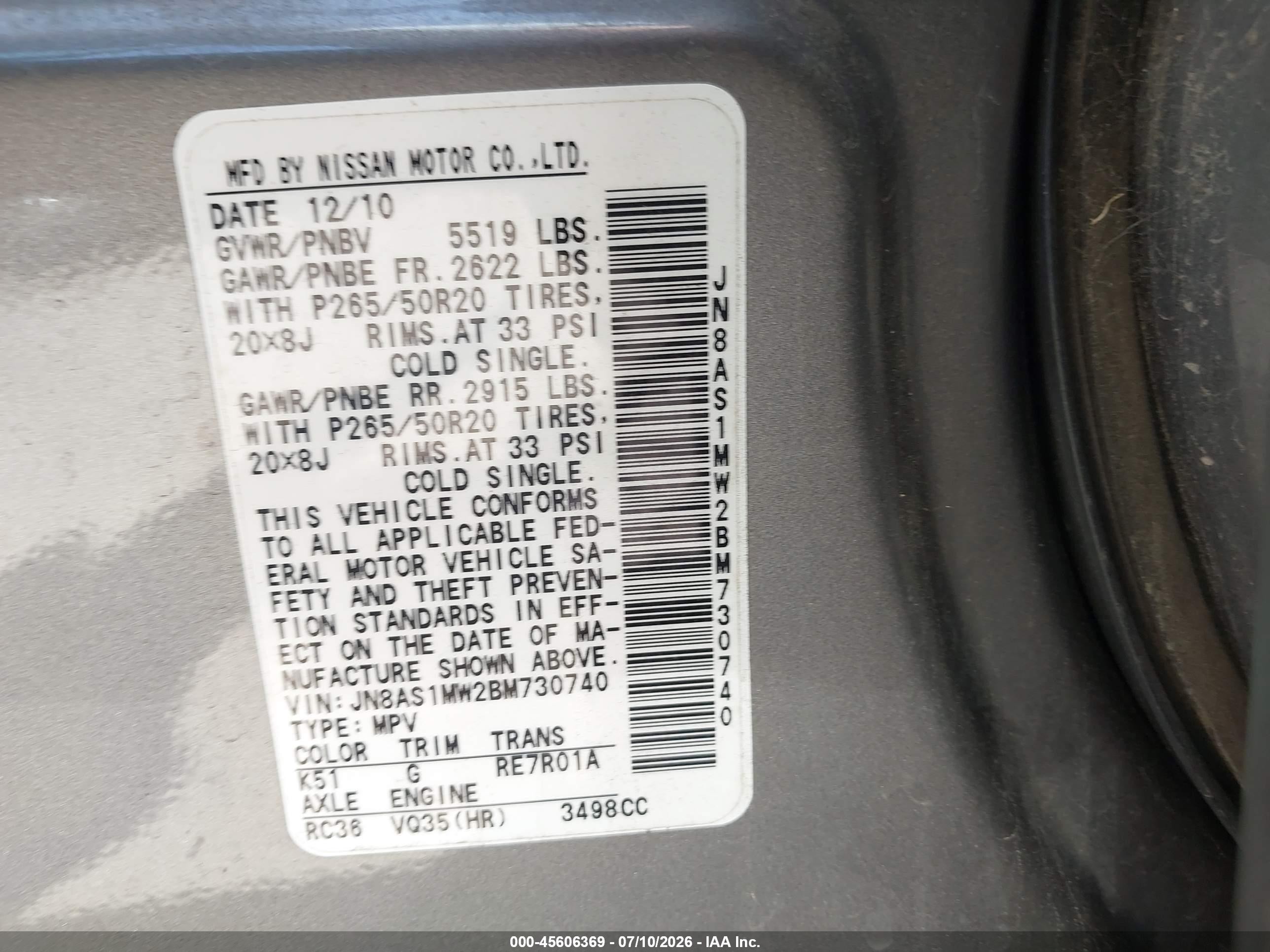 2011 Infiniti Fx35   Gray vin: JN8AS1MW2BM730740