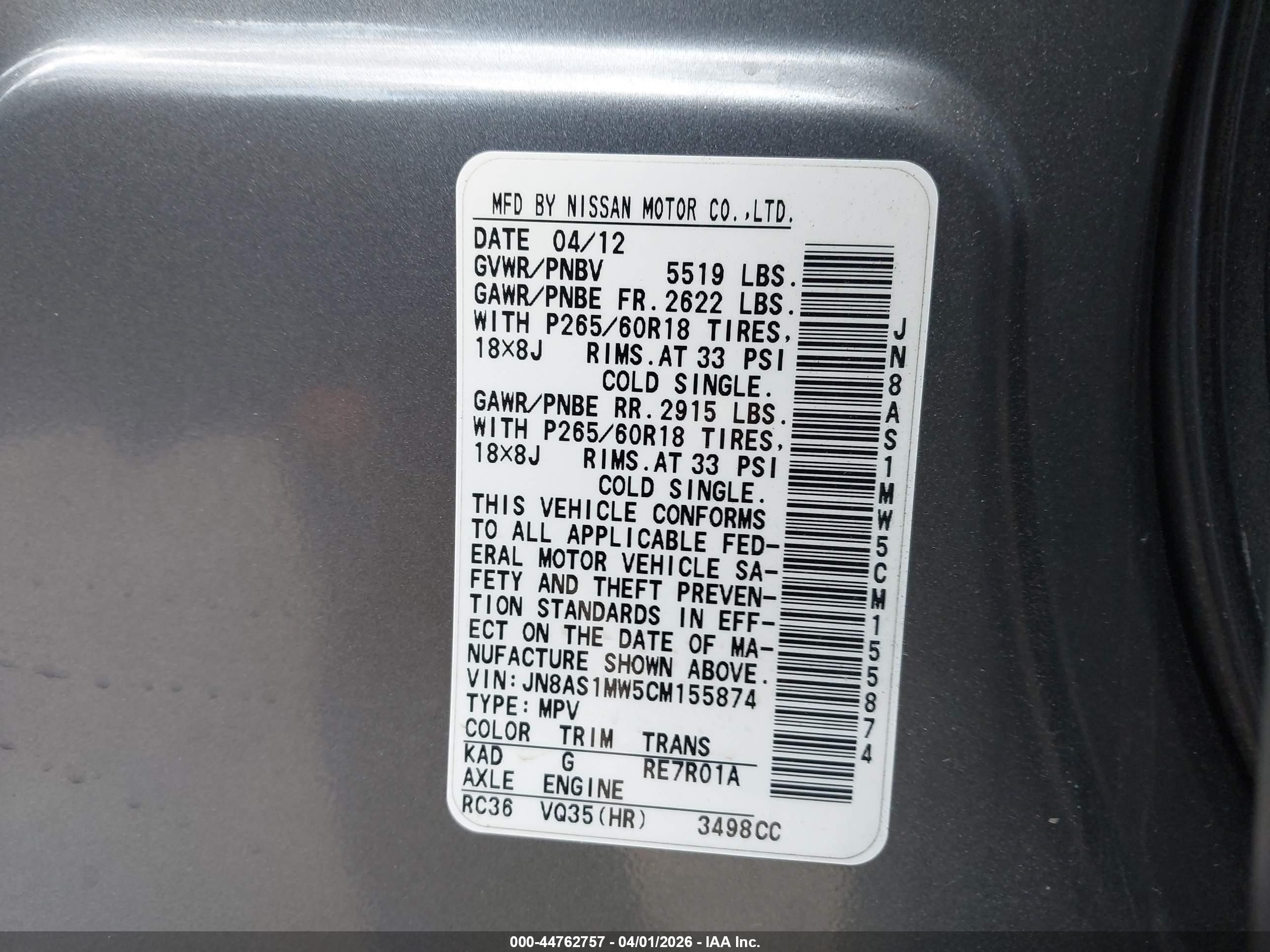2012 Infiniti Fx35 Gray vin: JN8AS1MW5CM155874