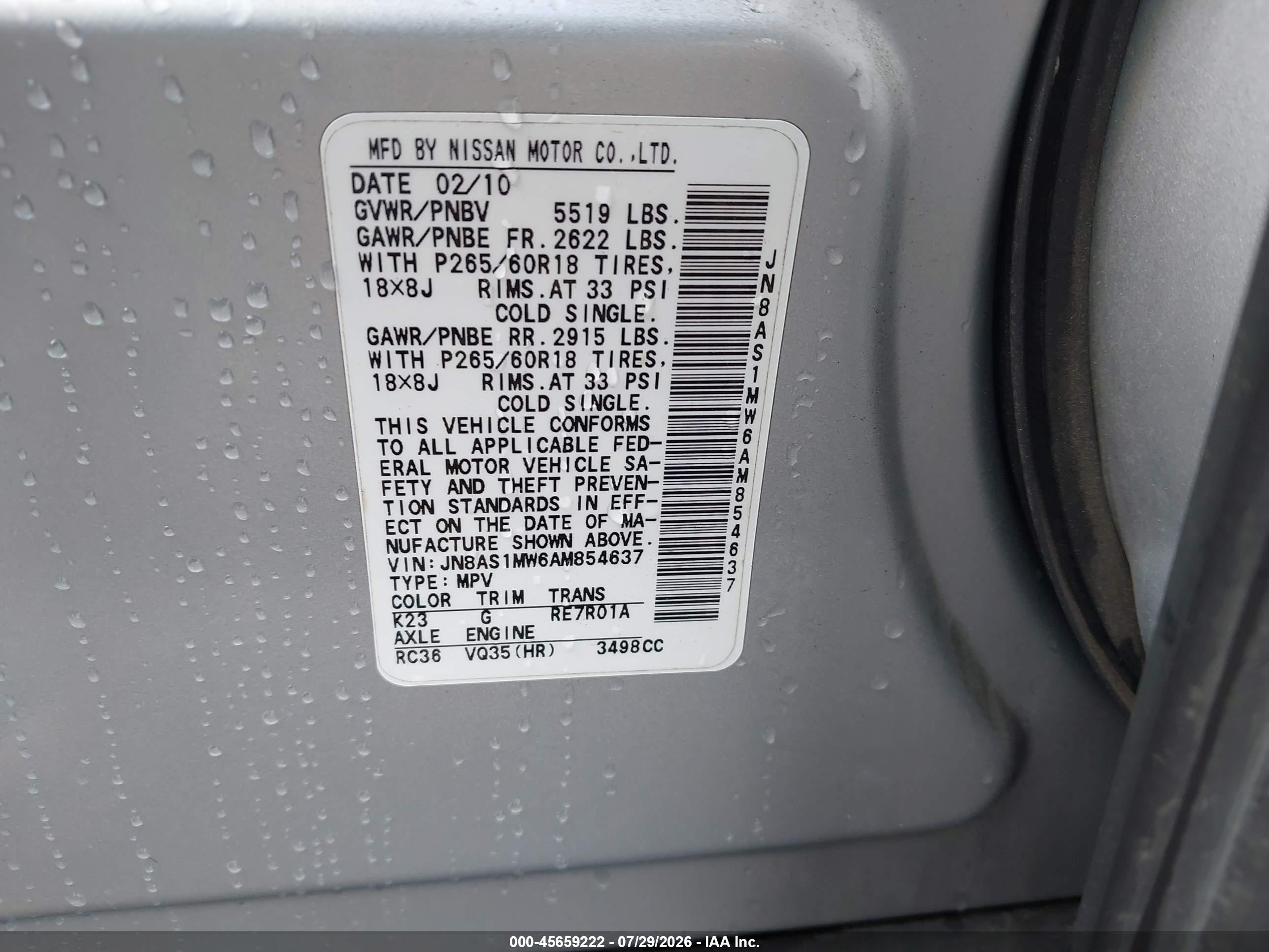 2010 Infiniti Fx35   Silver vin: JN8AS1MW6AM854637