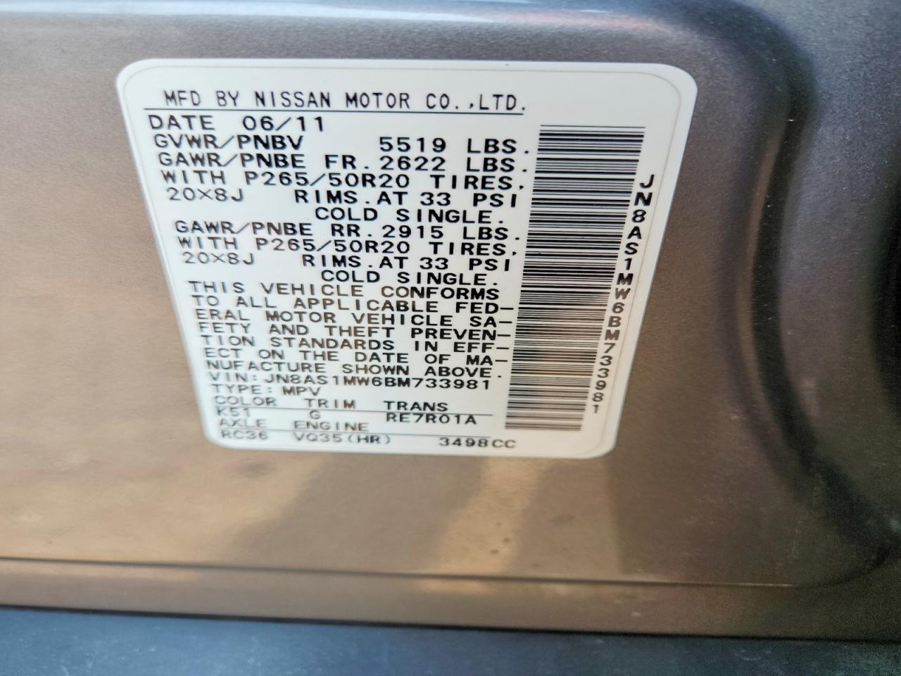 2011 Infiniti Fx35 Base Gray vin: JN8AS1MW6BM733981