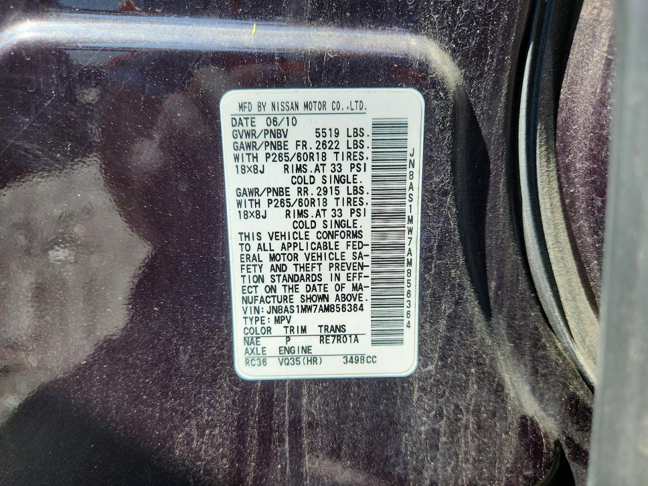 2010 Infiniti Fx35 Base Purple vin: JN8AS1MW7AM856364