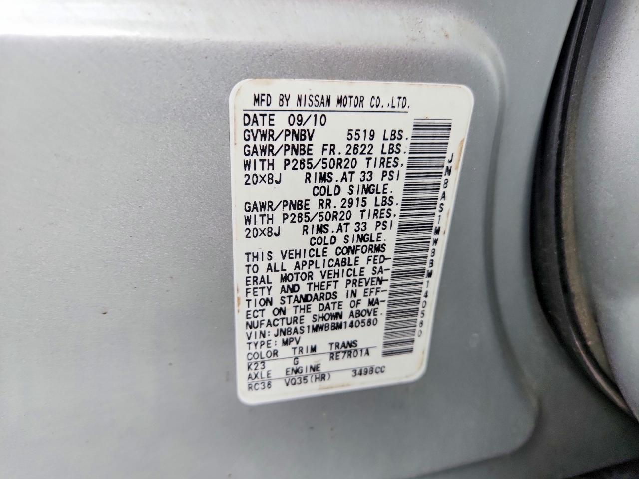 2011 Infiniti Fx35 Base Silver vin: JN8AS1MW8BM140560