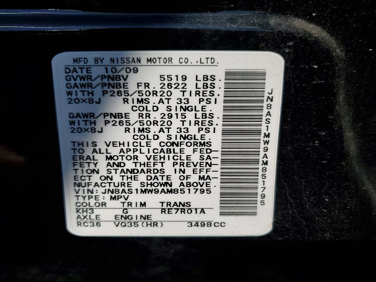 2010 Infiniti Fx35 Base Черный vin: JN8AS1MW9AM851795