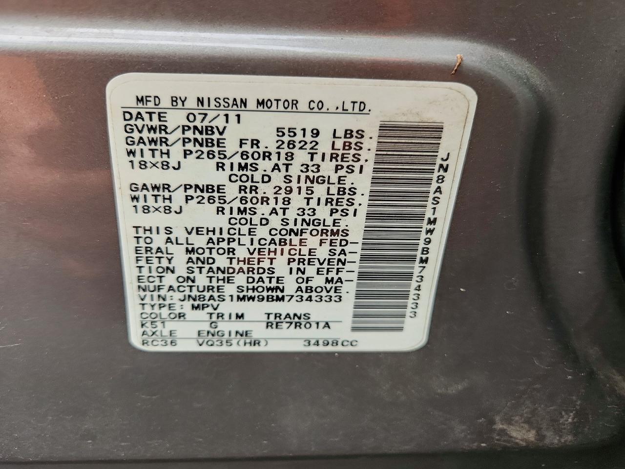 2011 Infiniti Fx35 Base Silver vin: JN8AS1MW9BM734333