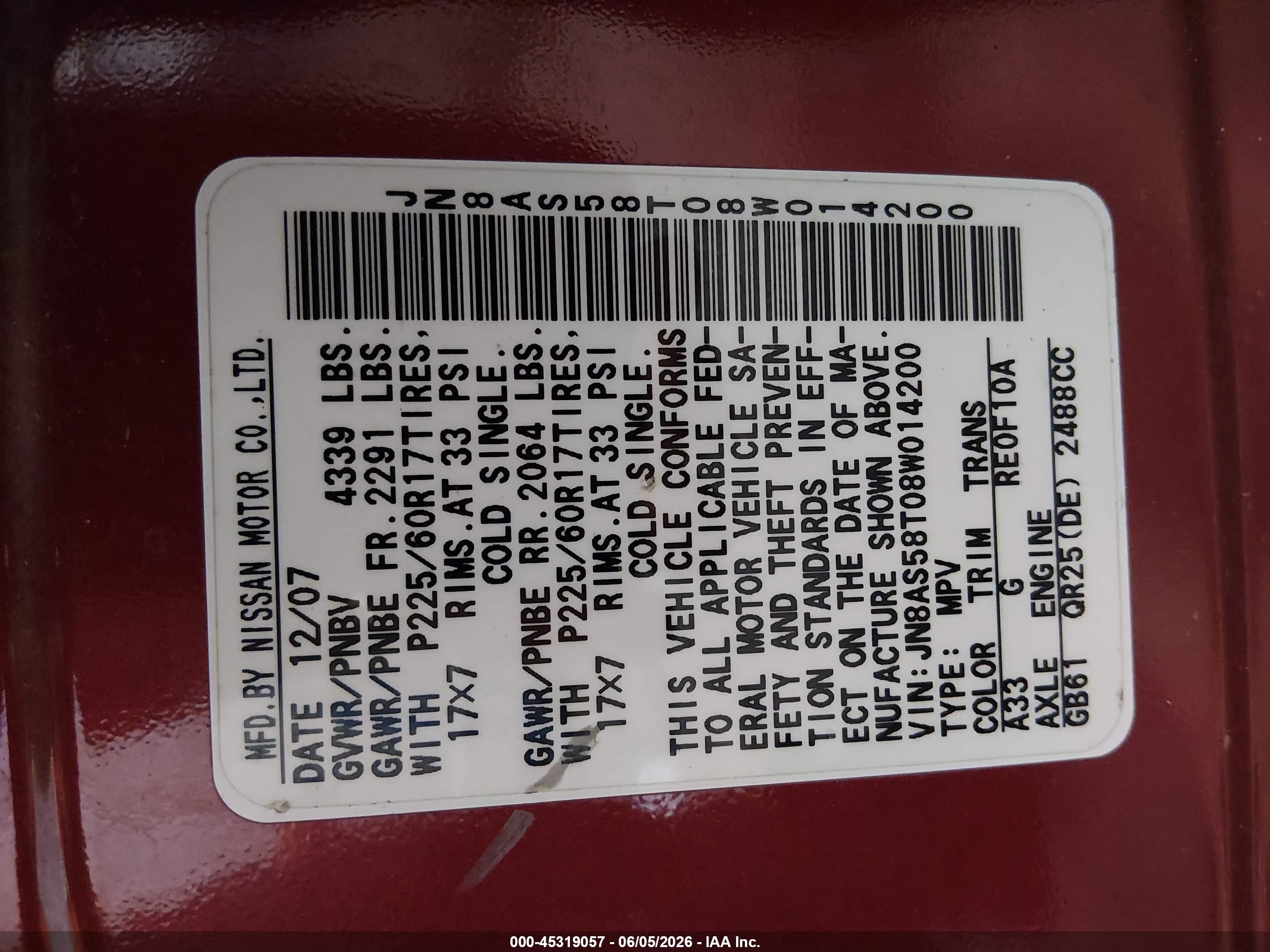 2008 Nissan Rogue Sl Red vin: JN8AS58T08W014200