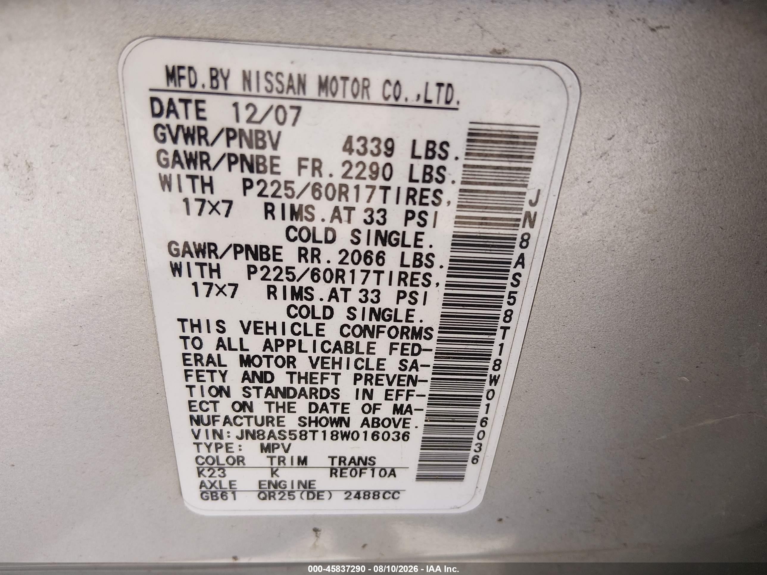 2008 Nissan Rogue Sl Silver vin: JN8AS58T18W016036