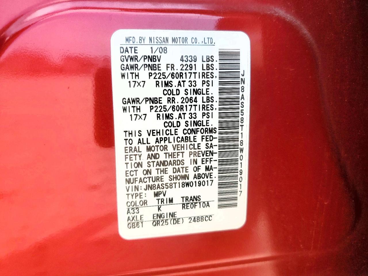 2008 Nissan Rogue S Red vin: JN8AS58T18W019017