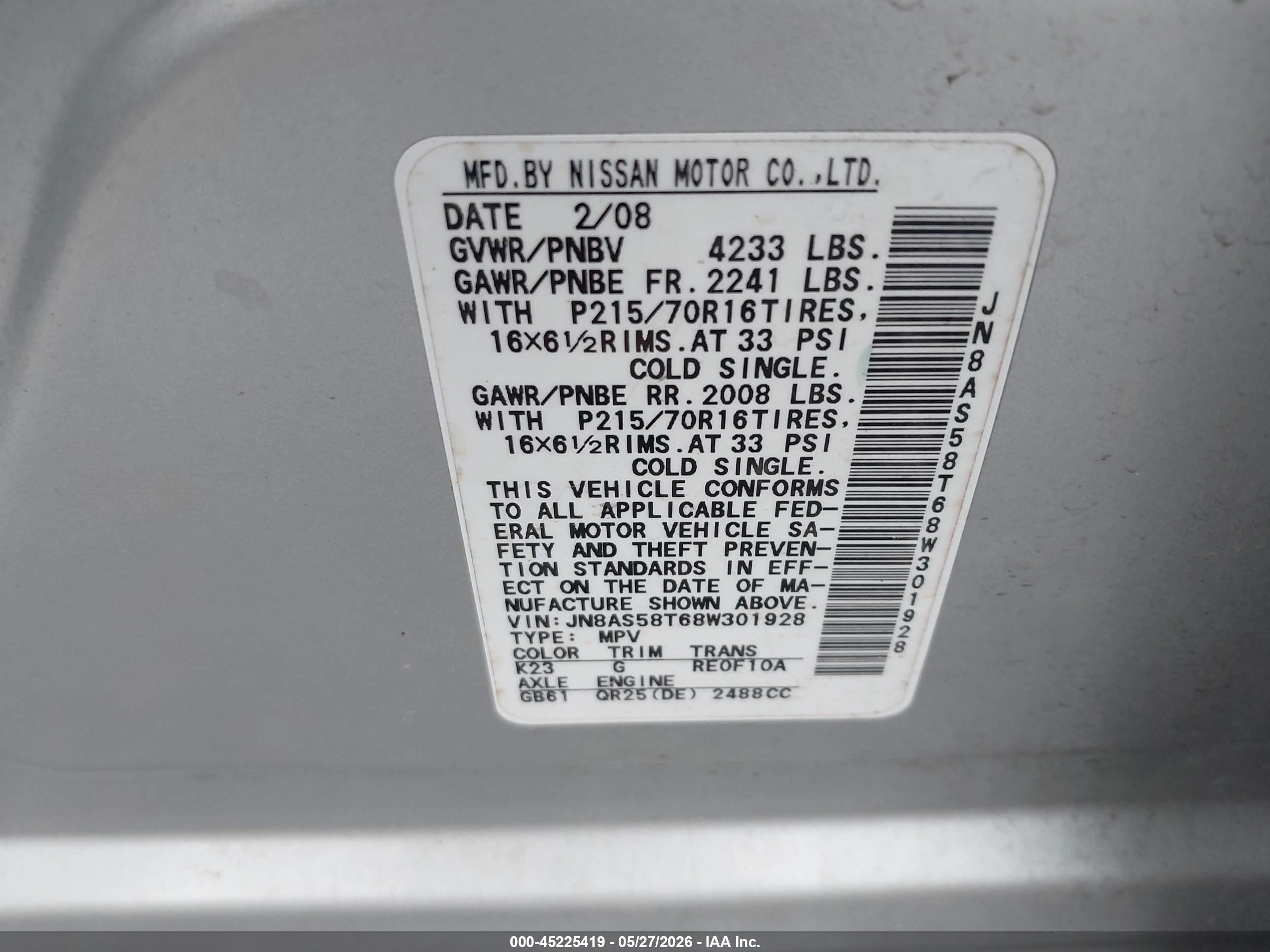 2008 Nissan Rogue S Silver vin: JN8AS58T68W301928