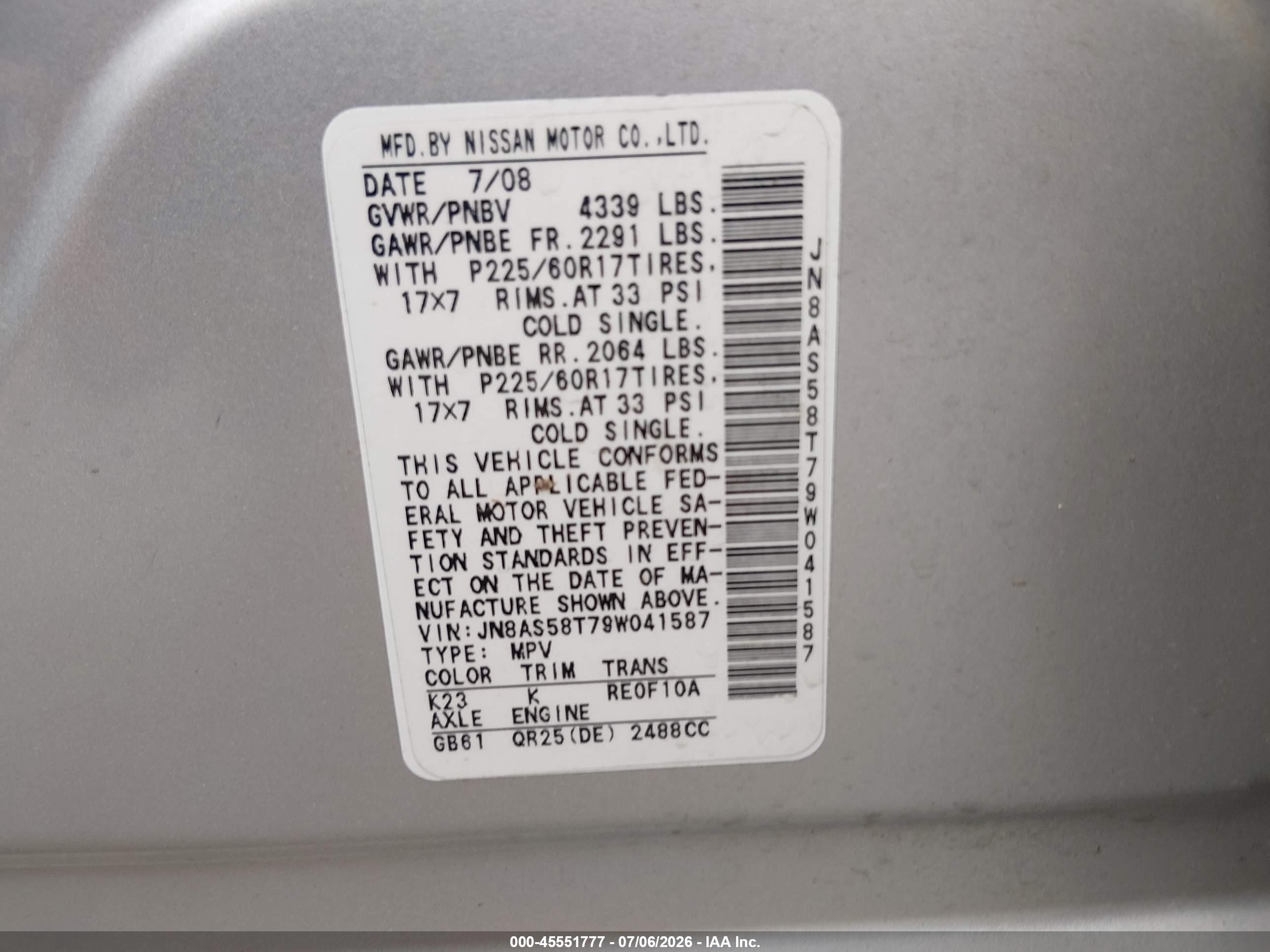 2009 Nissan Rogue Sl Silver vin: JN8AS58T79W041587