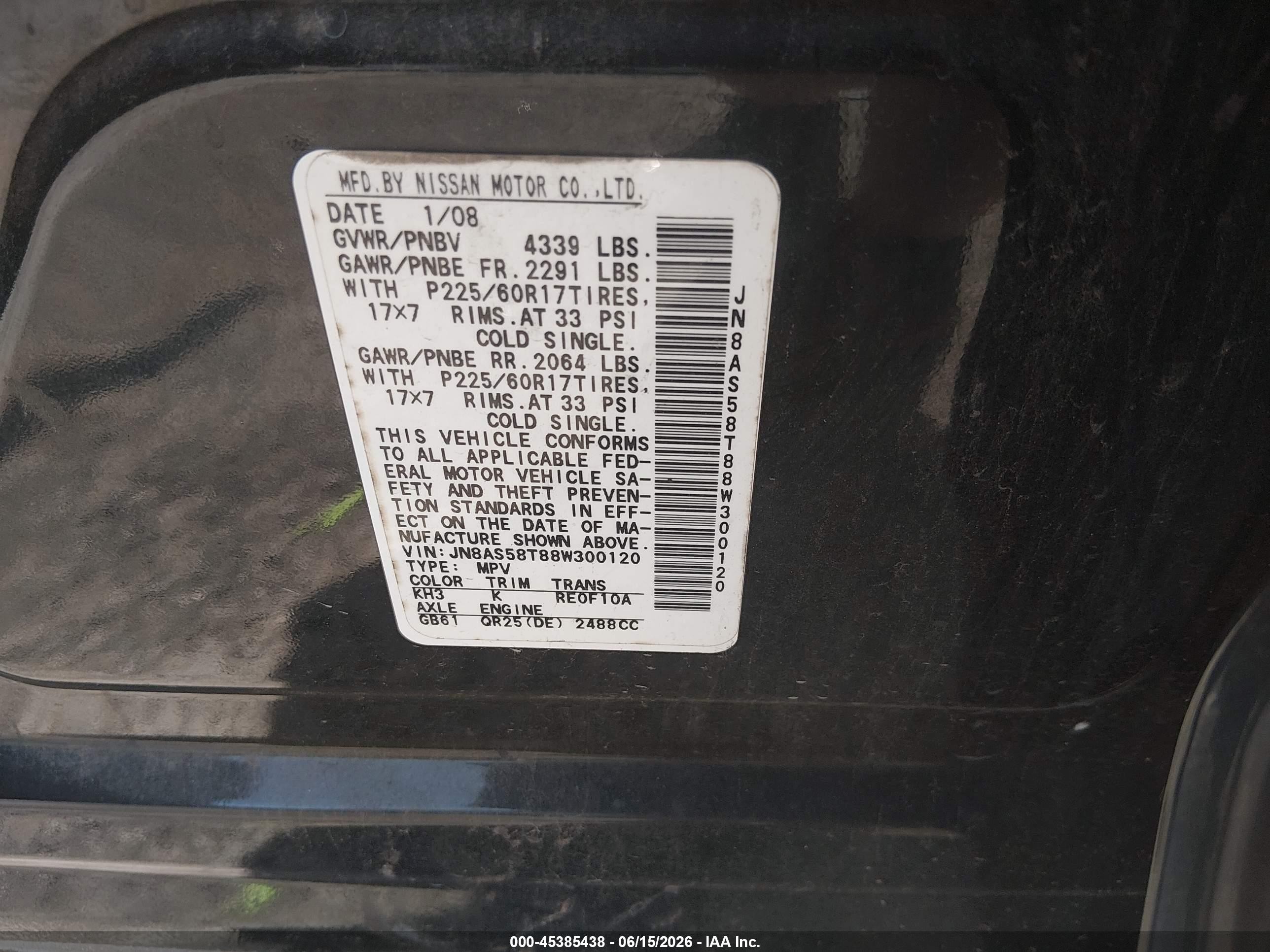 2008 Nissan Rogue Sl Black vin: JN8AS58T88W300120