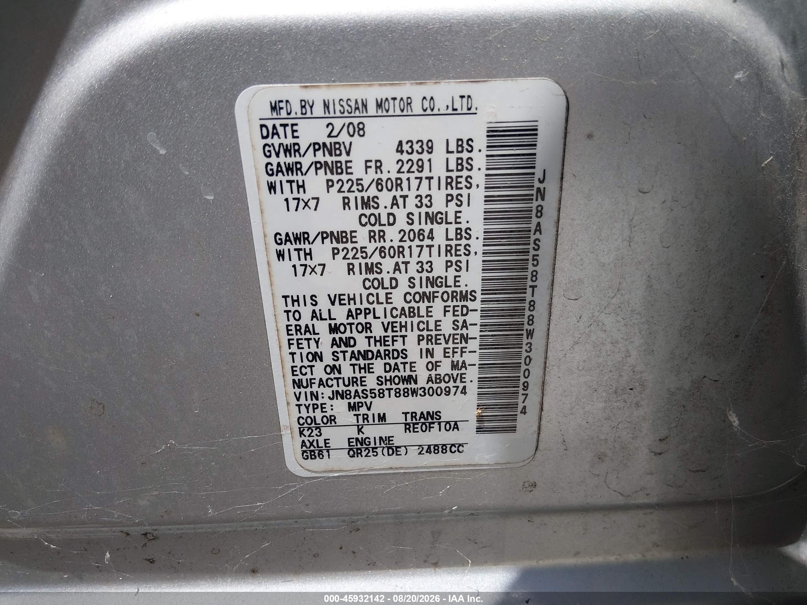 2008 Nissan Rogue Sl Silver vin: JN8AS58T88W300974