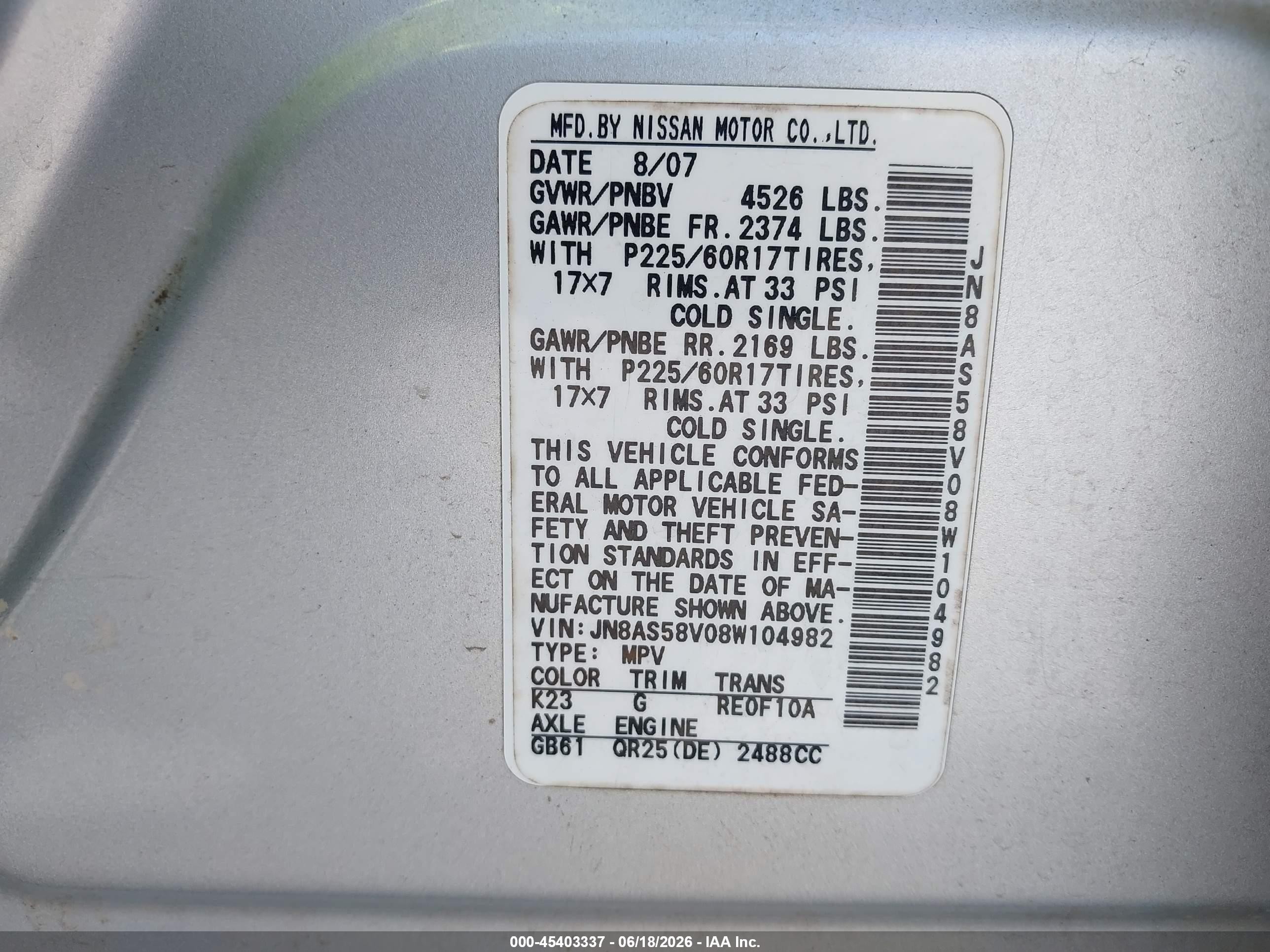 2008 Nissan Rogue Sl Silver vin: JN8AS58V08W104982