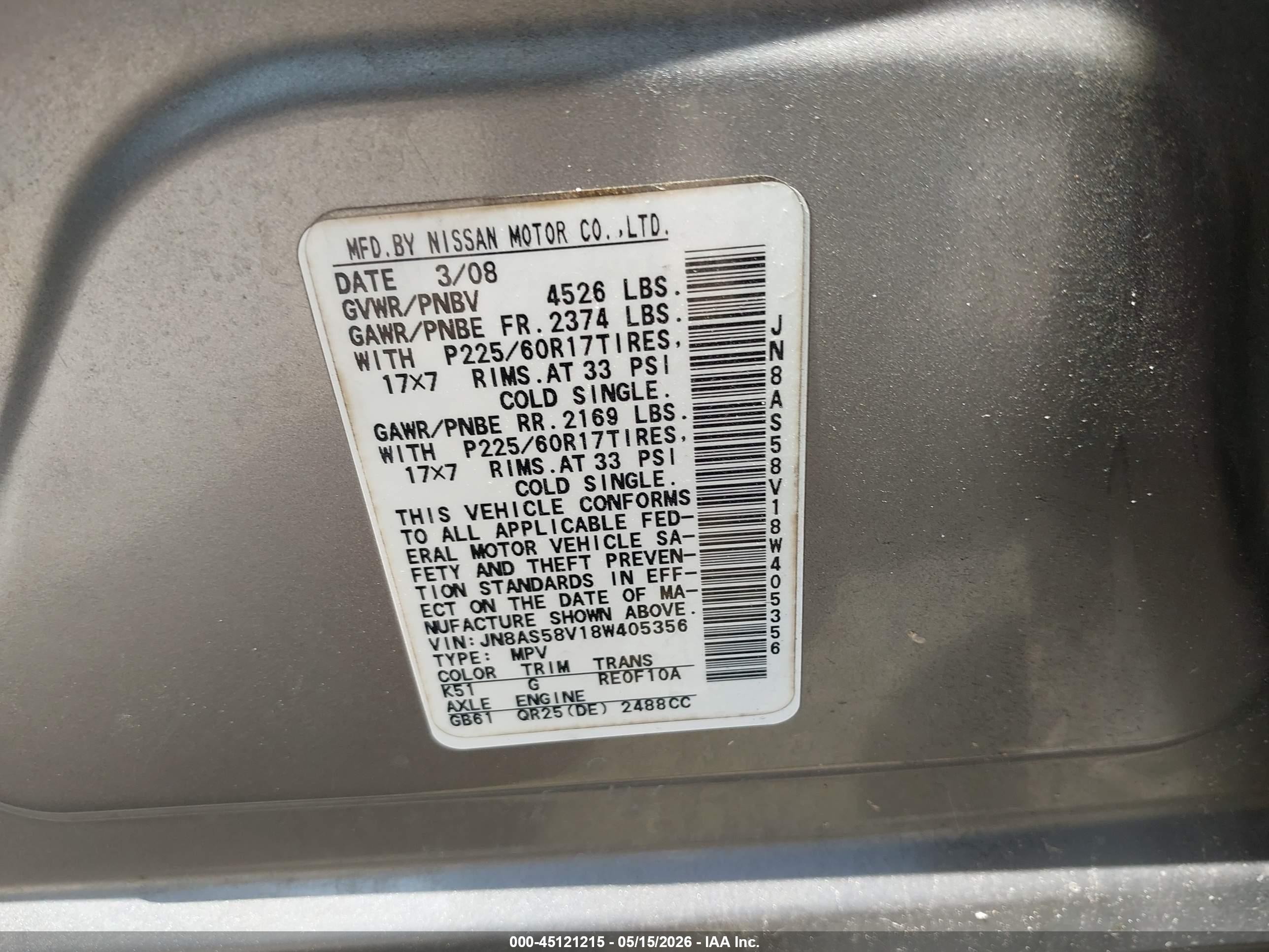 2008 Nissan Rogue Sl Silver vin: JN8AS58V18W405356