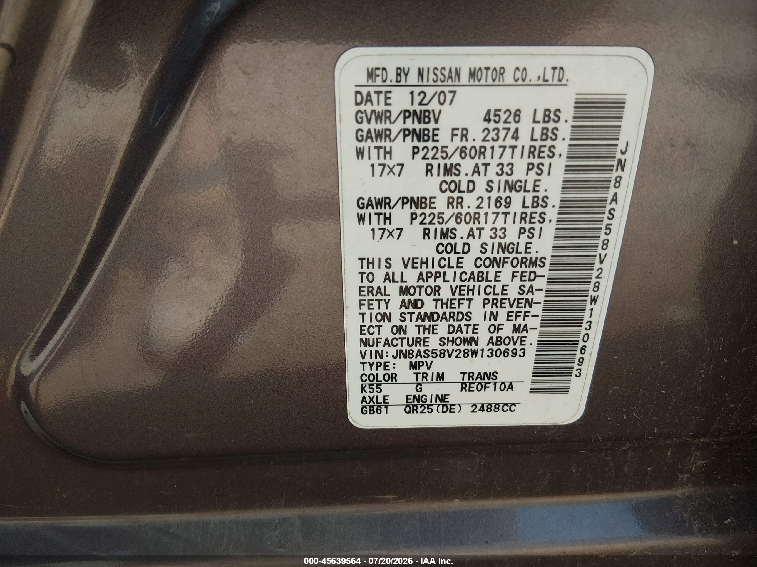 2008 Nissan Rogue Sl Gray vin: JN8AS58V28W130693