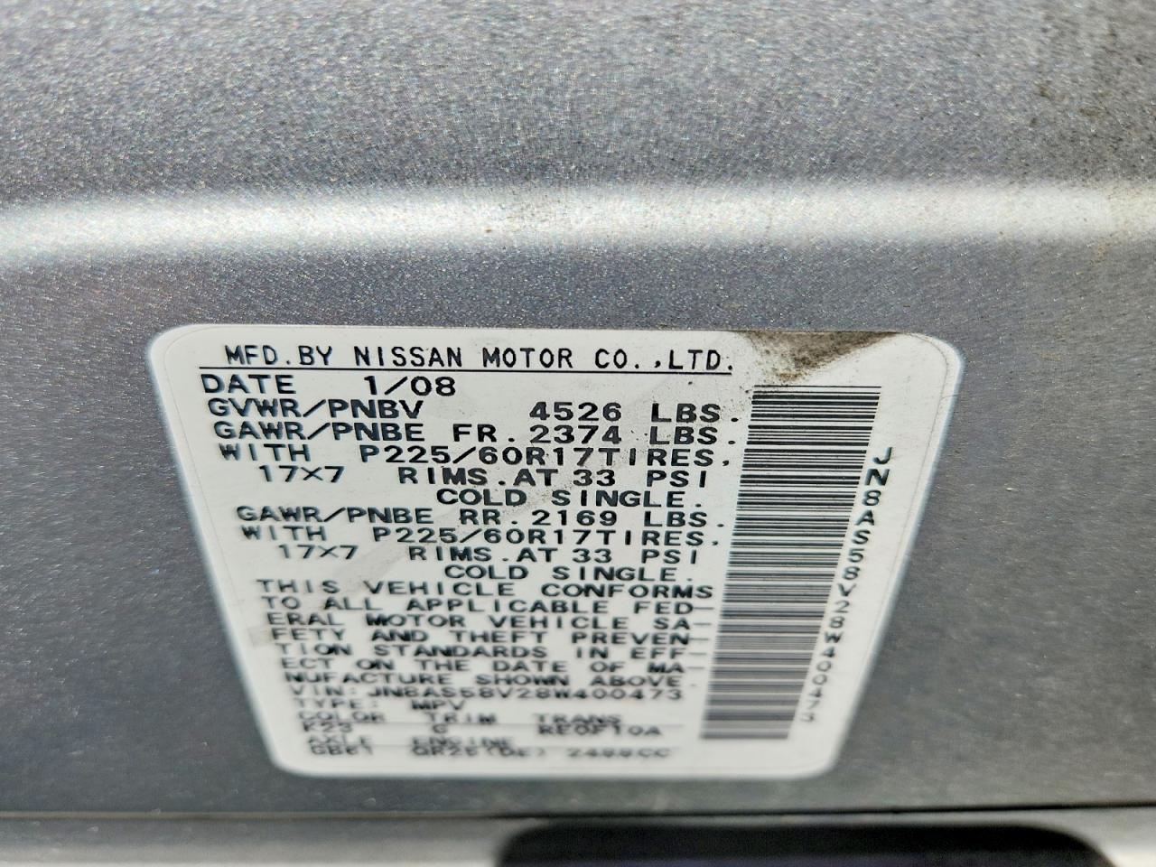 2008 Nissan Rogue S Silver vin: JN8AS58V28W400473