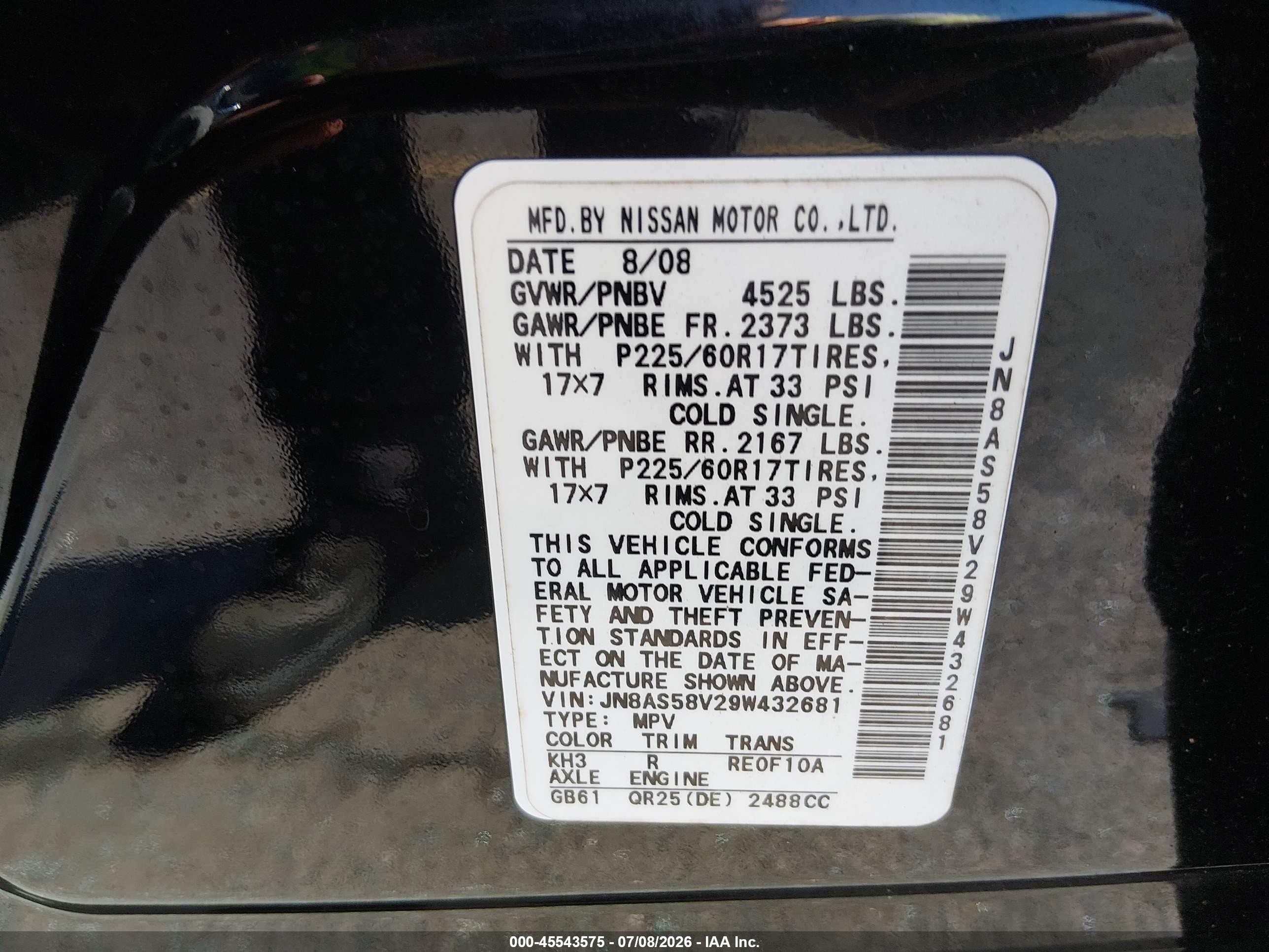 2009 Nissan Rogue Sl Black vin: JN8AS58V29W432681