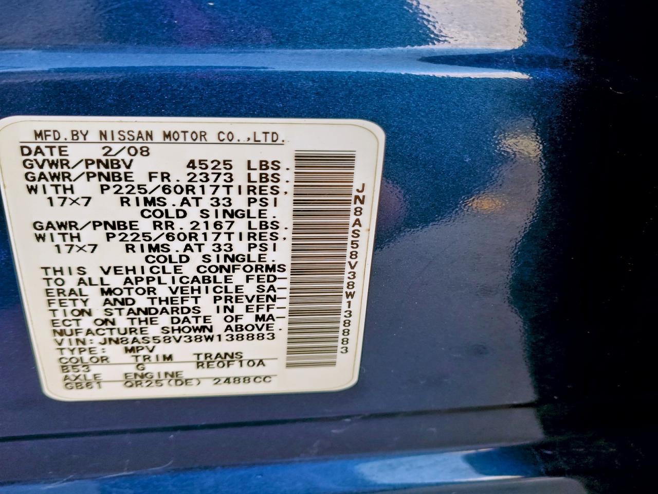 2008 Nissan Rogue S Blue vin: JN8AS58V38W138883