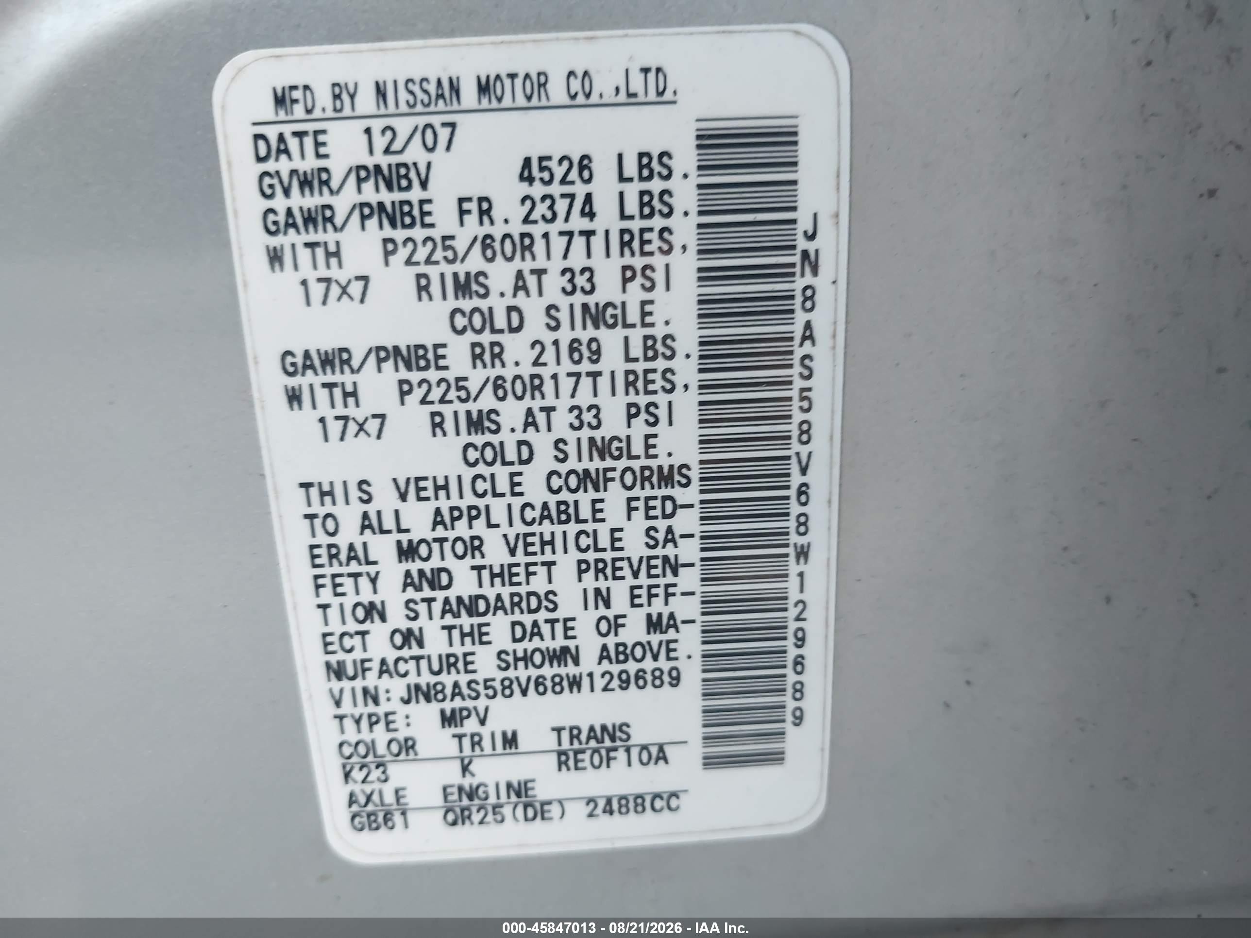 2008 Nissan Rogue Sl Silver vin: JN8AS58V68W129689