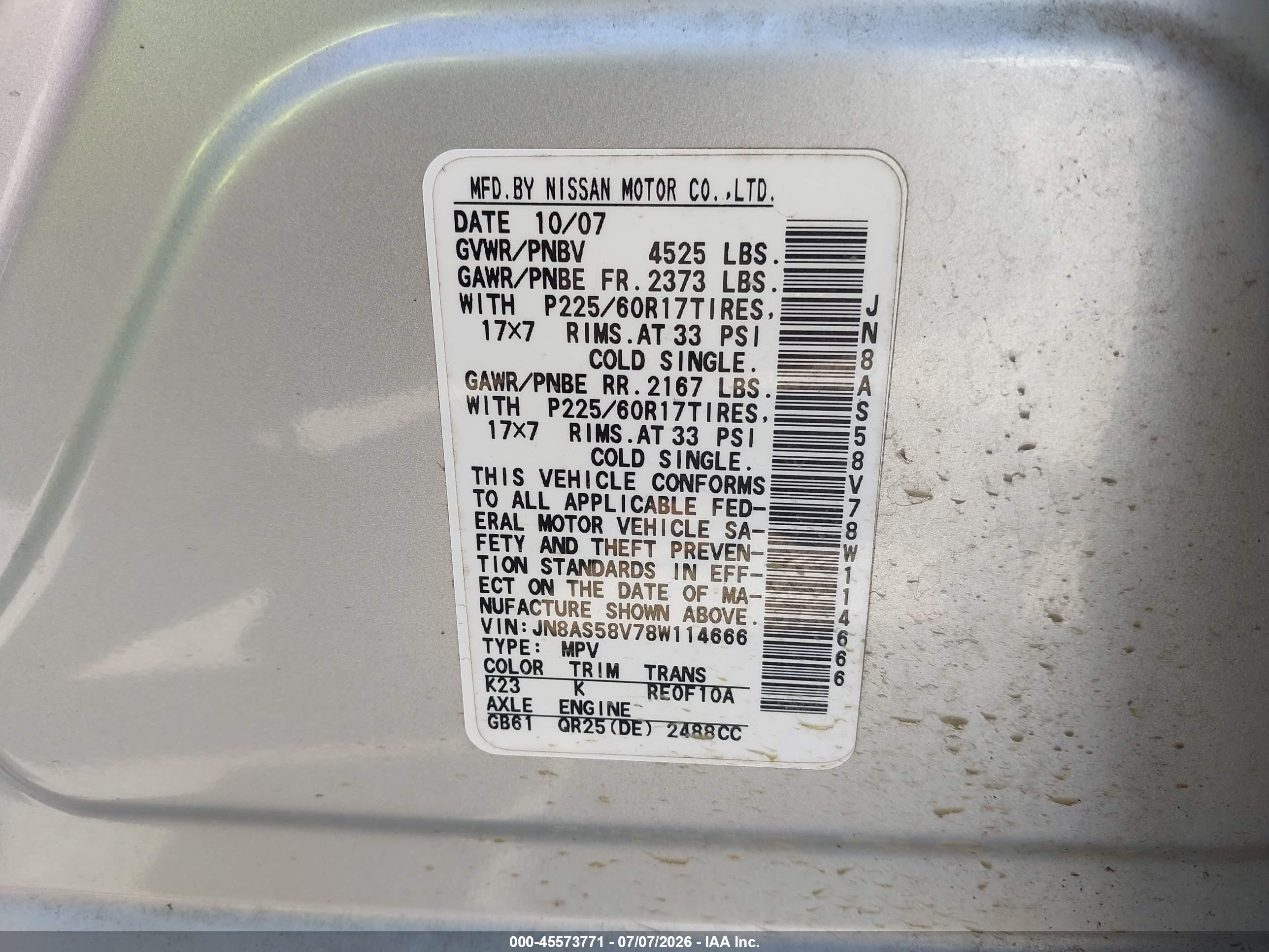 2008 Nissan Rogue Sl Silver vin: JN8AS58V78W114666