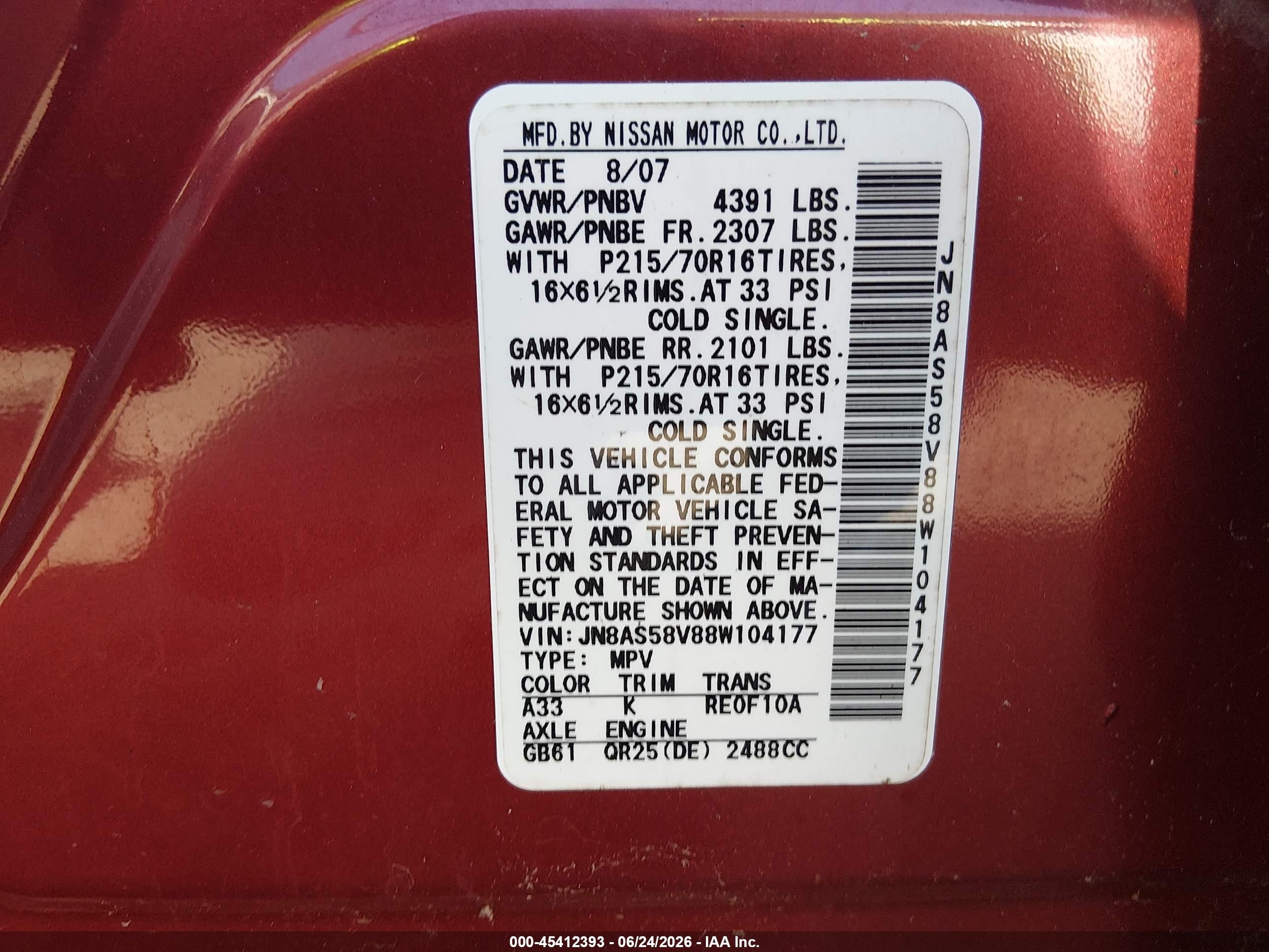 2008 Nissan Rogue S Red vin: JN8AS58V88W104177