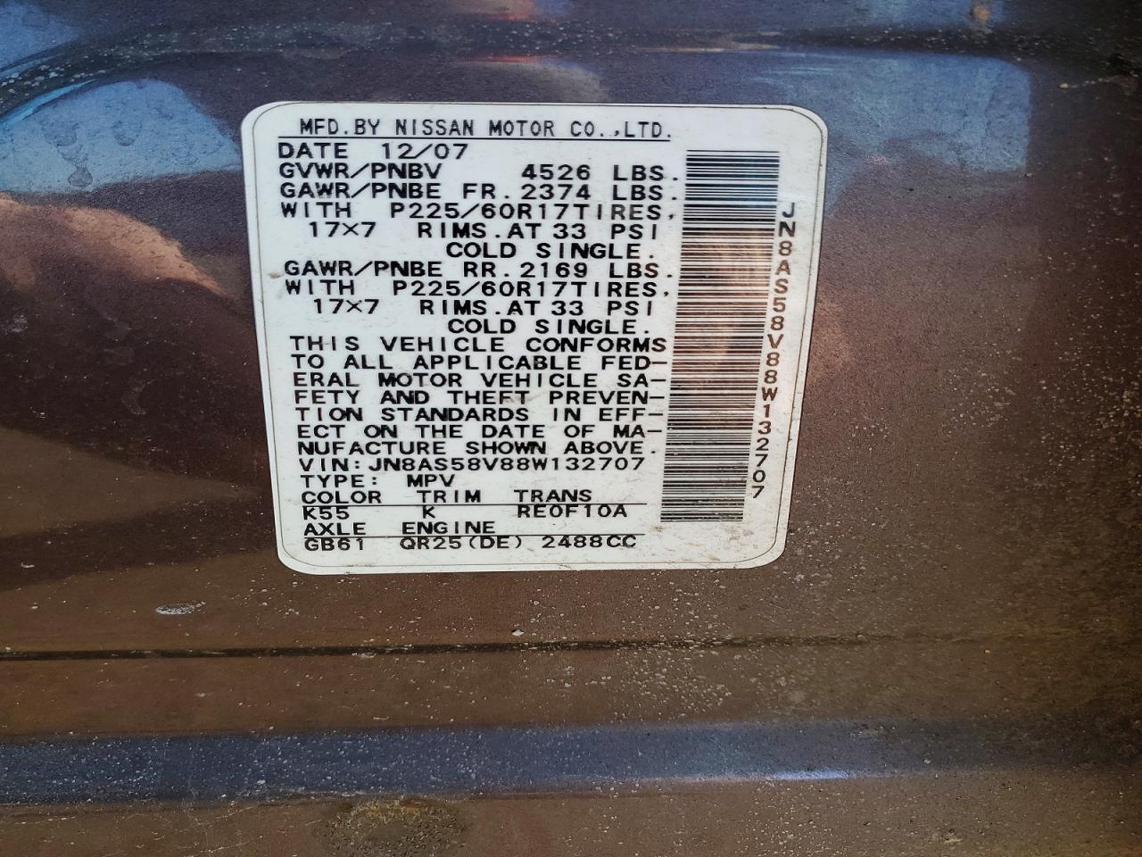 2008 Nissan Rogue S Gray vin: JN8AS58V88W132707