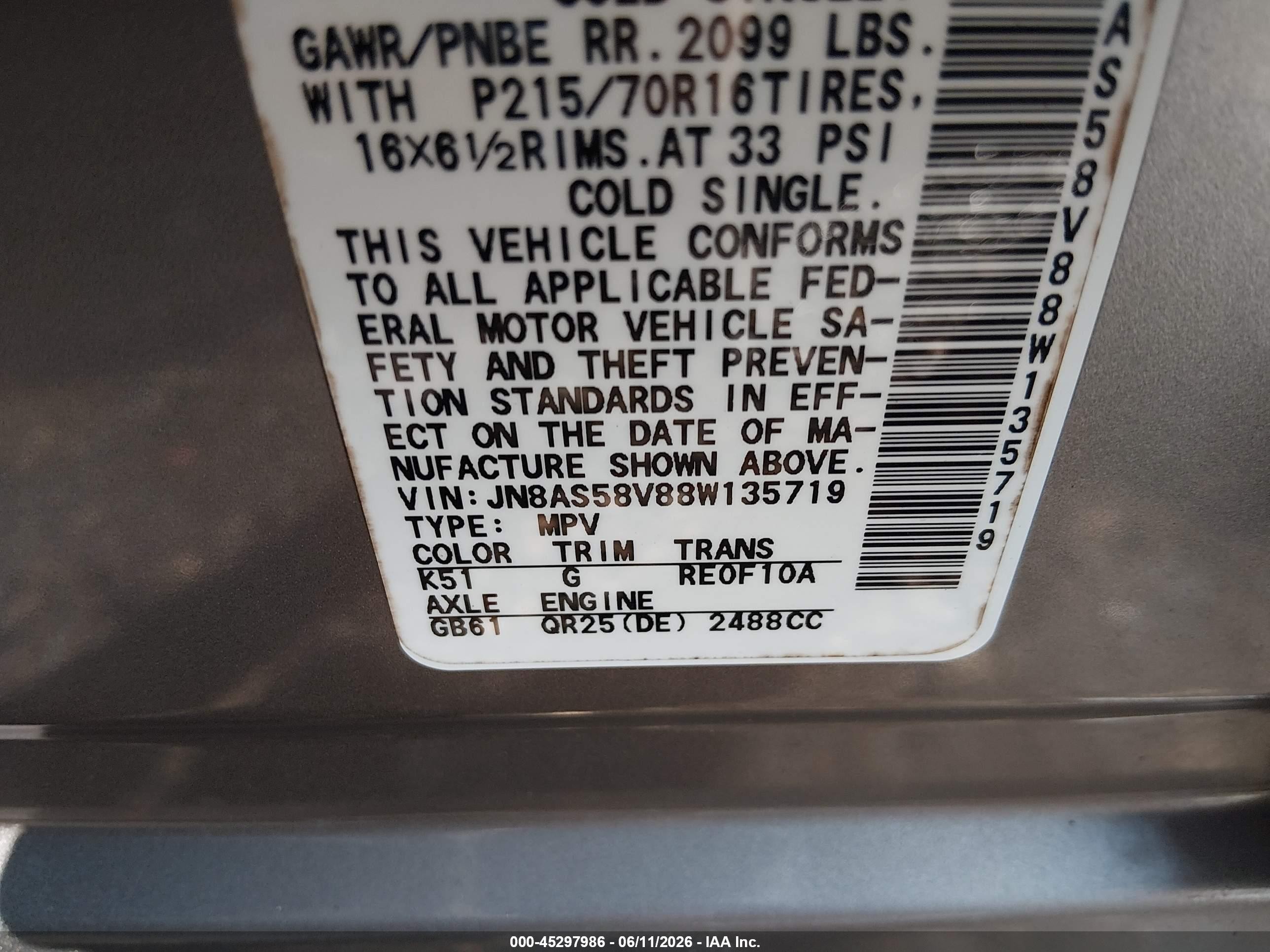 2008 Nissan Rogue S Gray vin: JN8AS58V88W135719