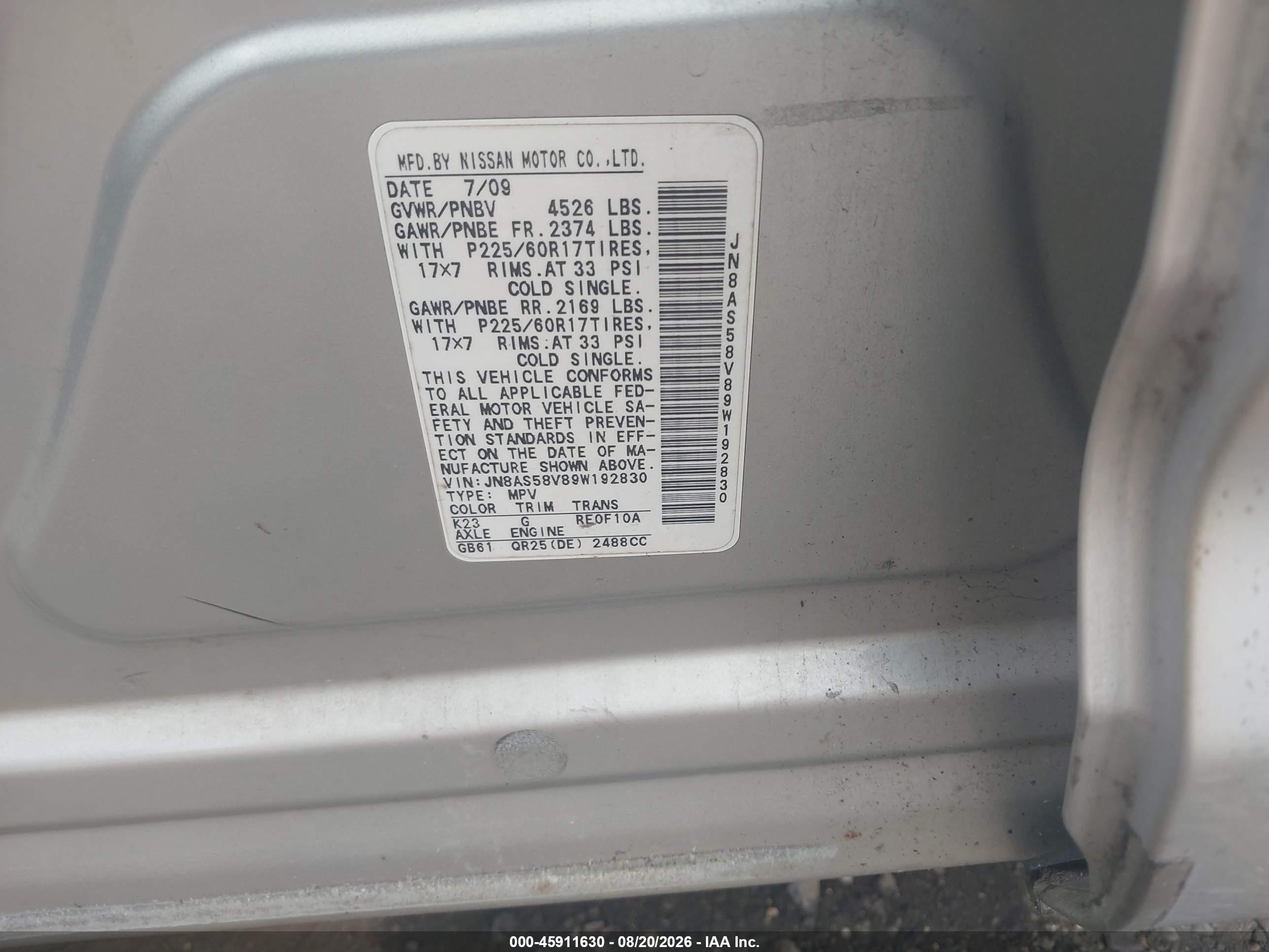 2009 Nissan Rogue Sl Silver vin: JN8AS58V89W192830