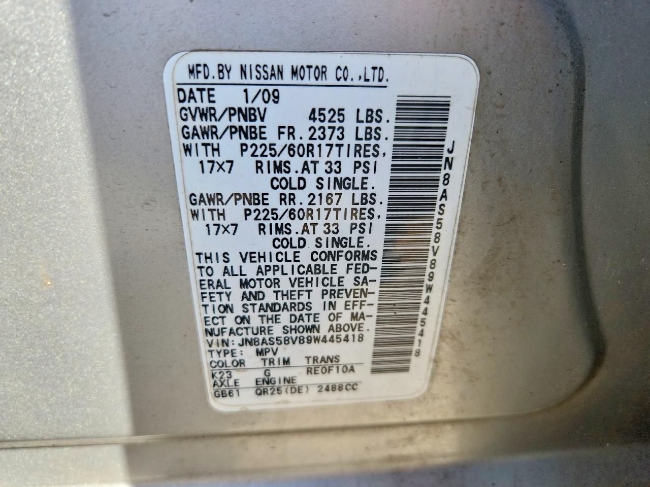 2009 Nissan Rogue Silver vin: JN8AS58V89W445418