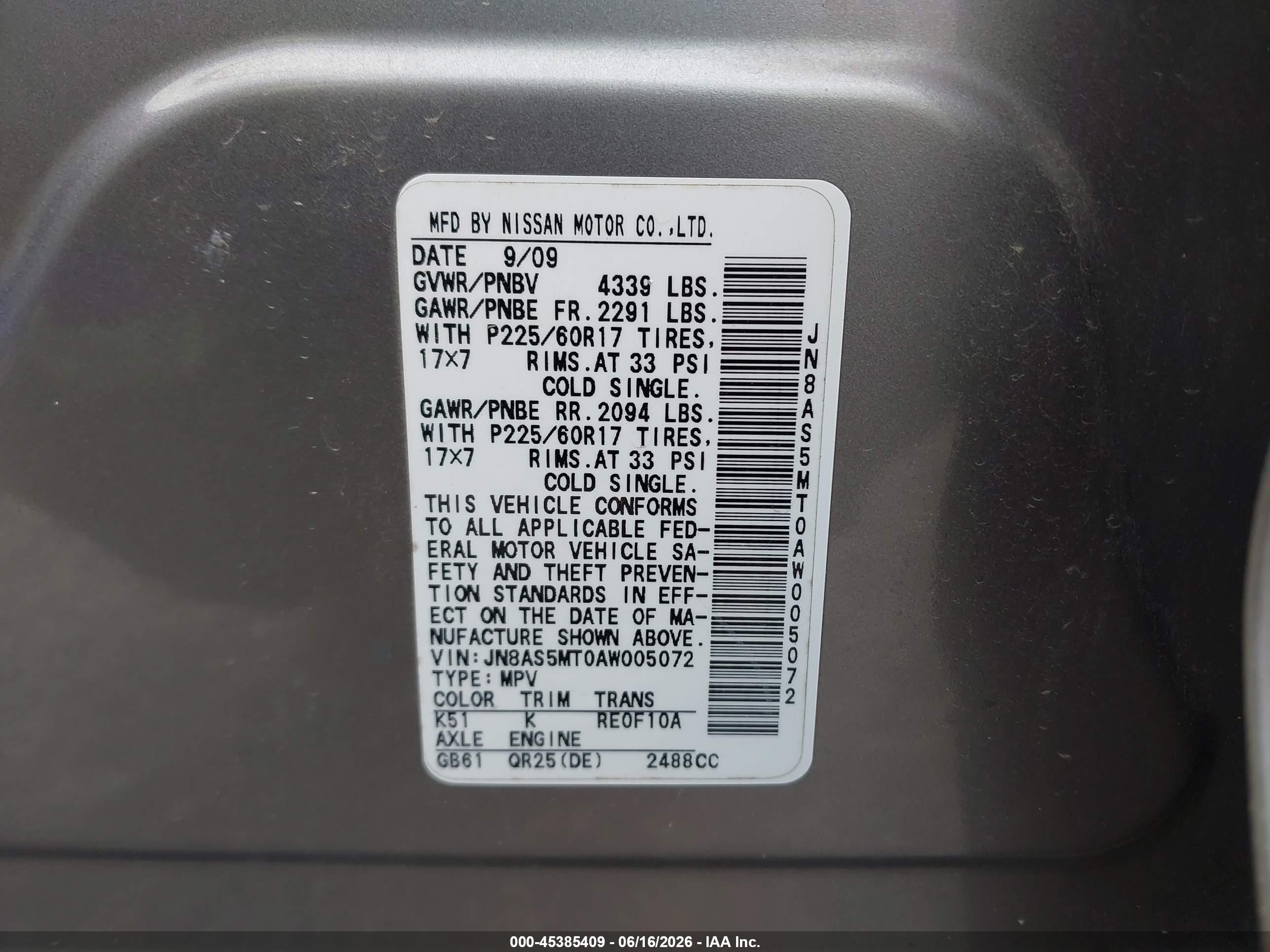 2010 Nissan Rogue Sl Gray vin: JN8AS5MT0AW005072