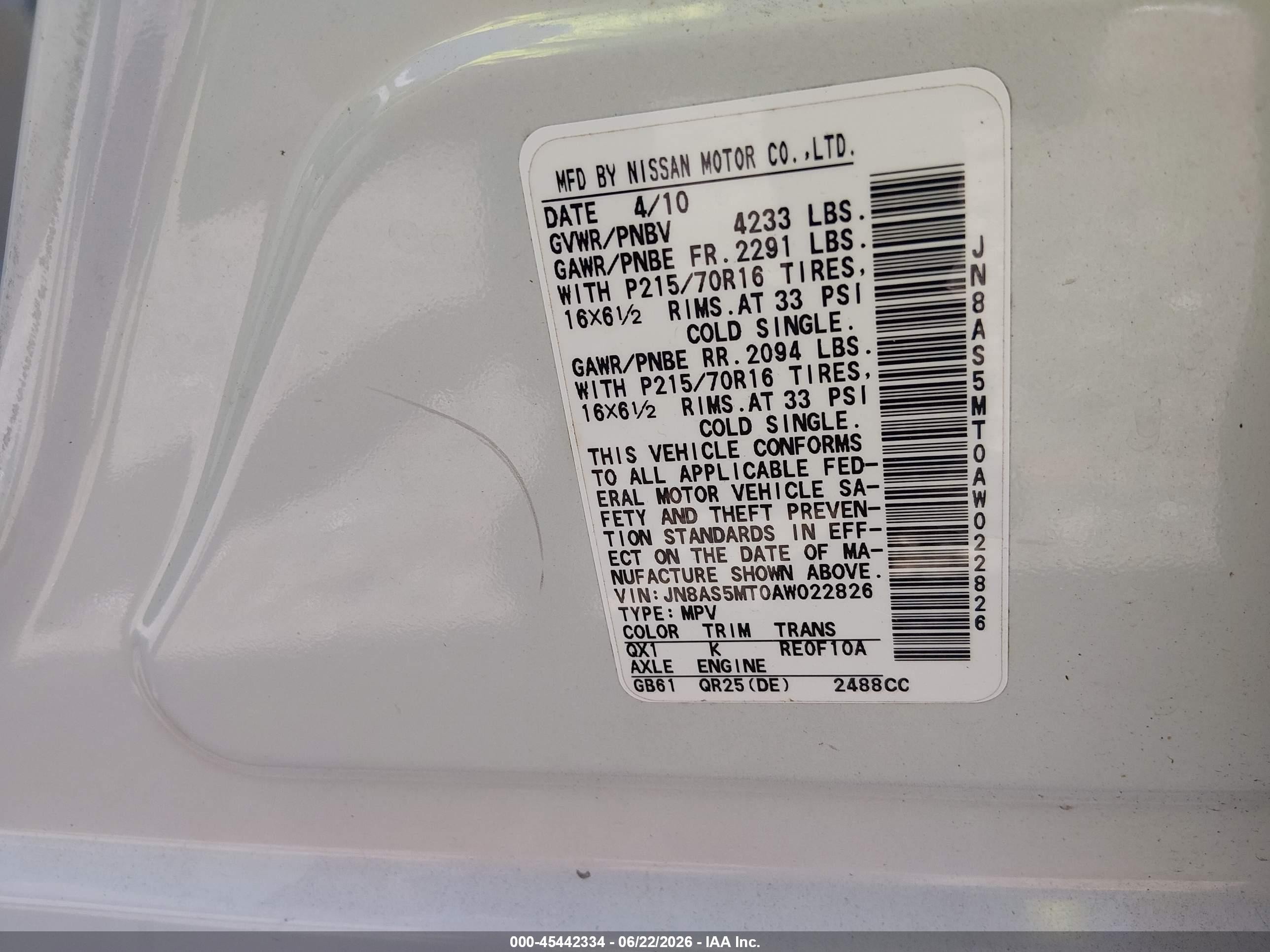 2010 Nissan Rogue S White vin: JN8AS5MT0AW022826