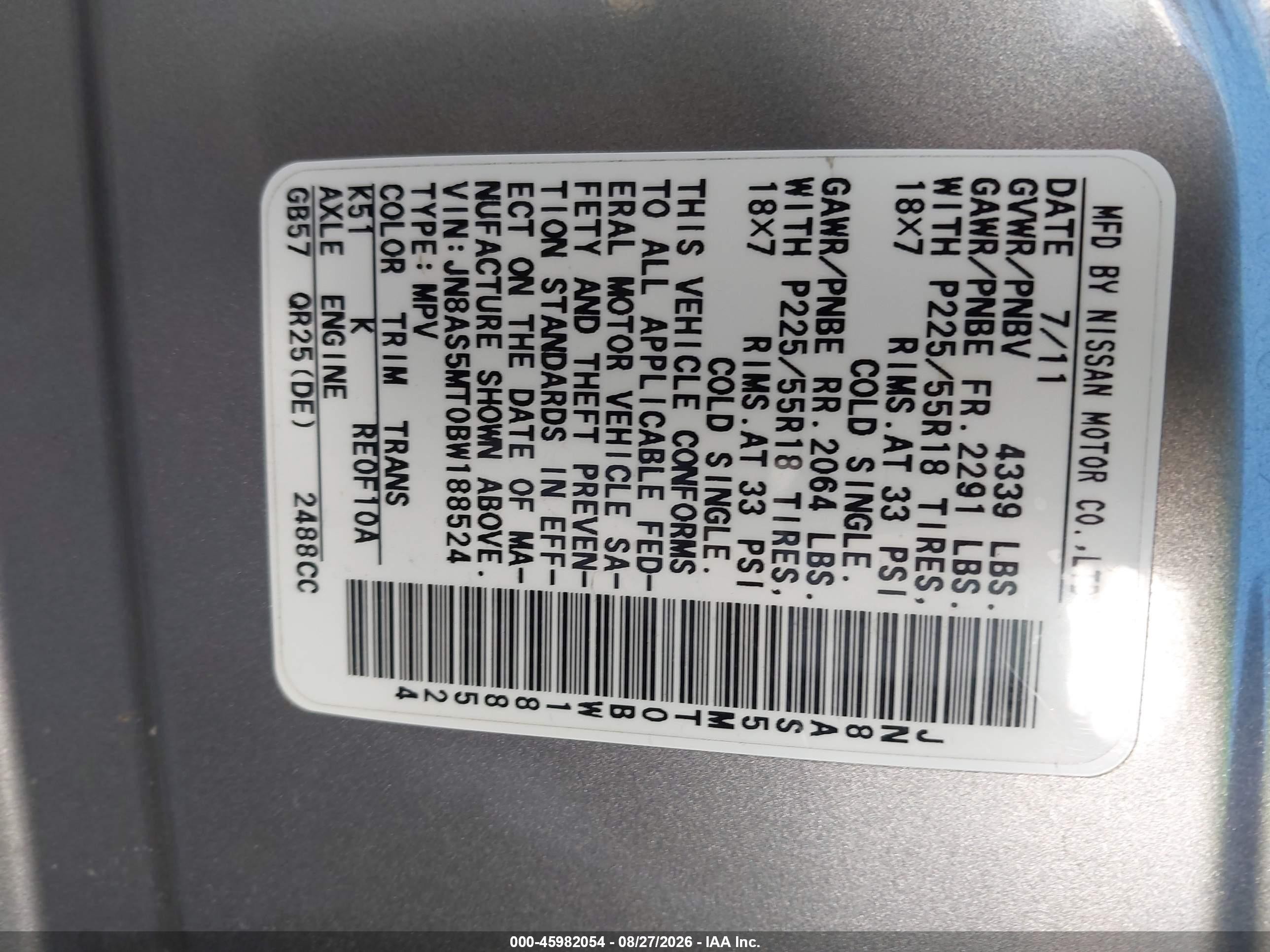 2011 Nissan Rogue Sv Gray vin: JN8AS5MT0BW188524