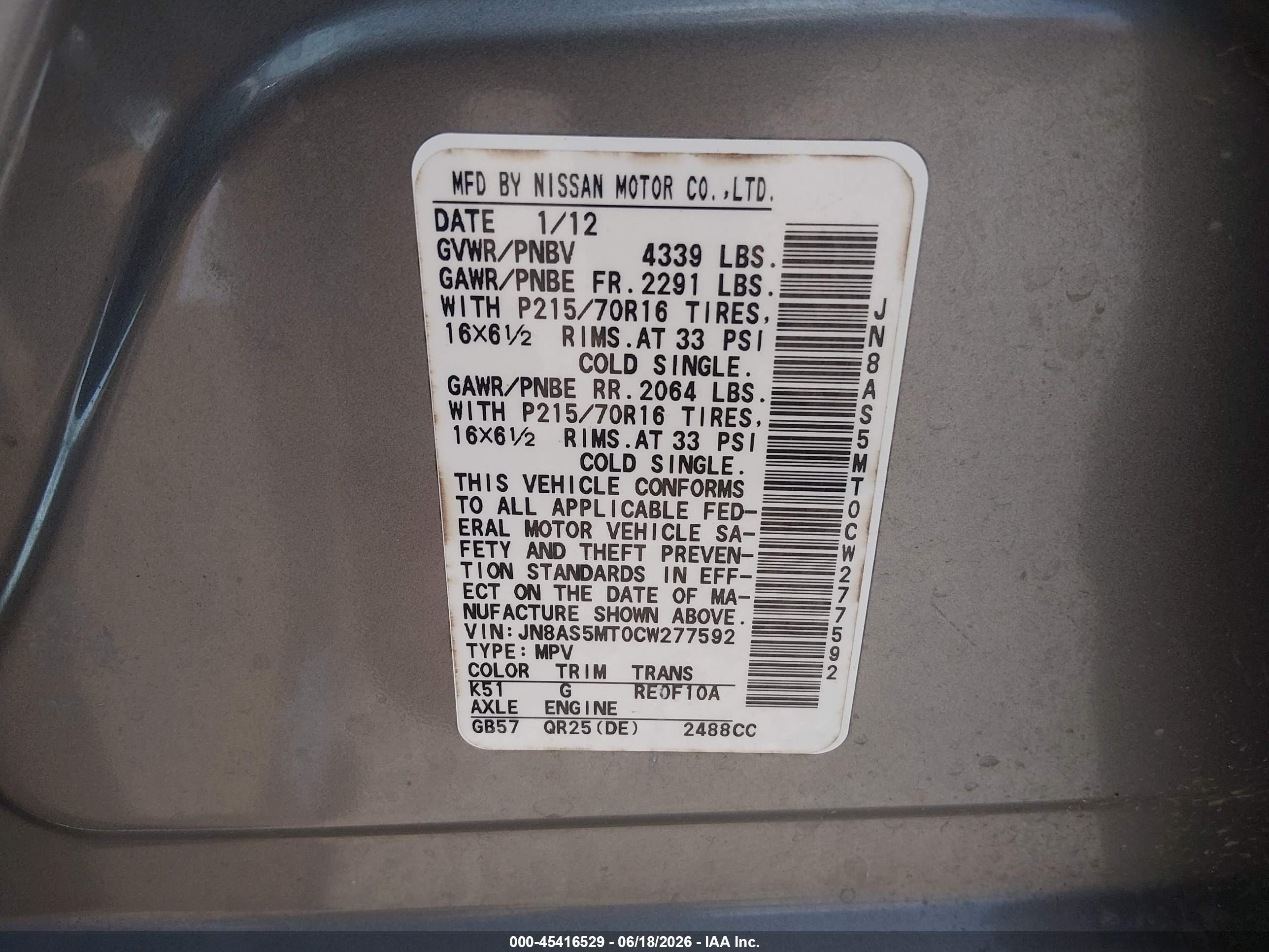 2012 Nissan Rogue S Gray vin: JN8AS5MT0CW277592