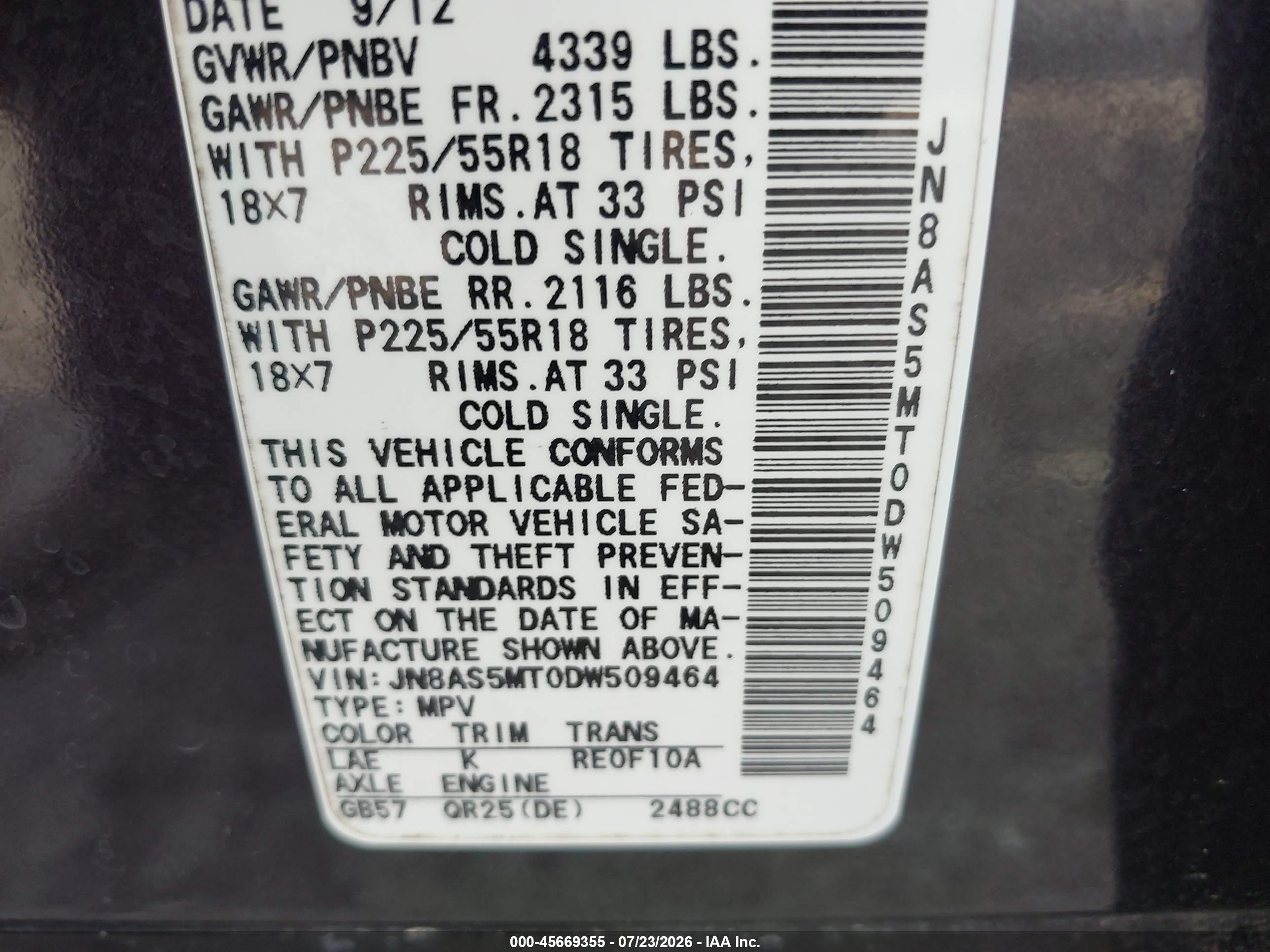 2013 Nissan Rogue Sv W/sl Pkg Purple vin: JN8AS5MT0DW509464