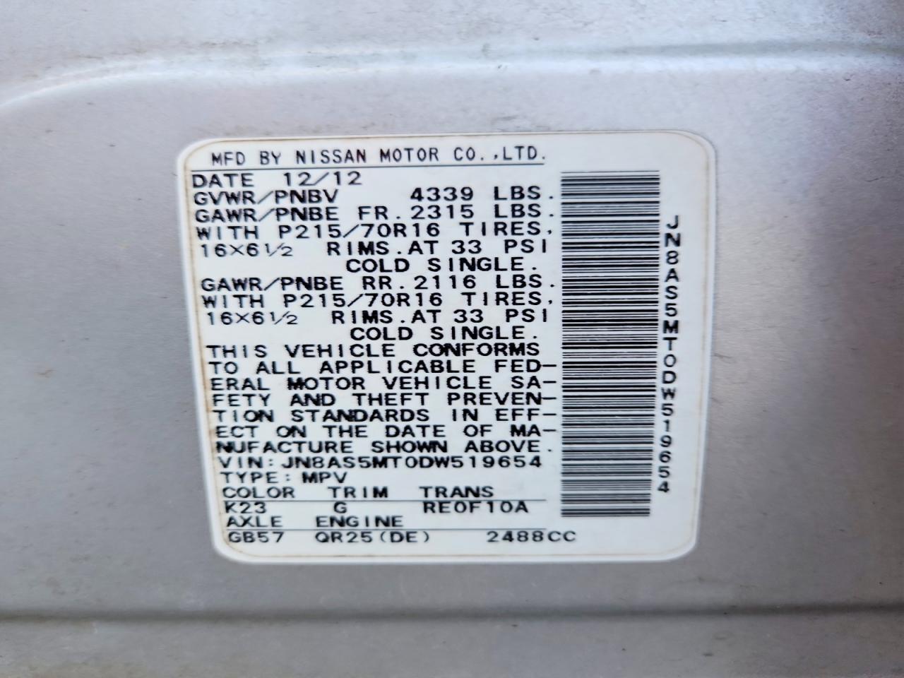 2013 Nissan Rogue Silver vin: JN8AS5MT0DW519654