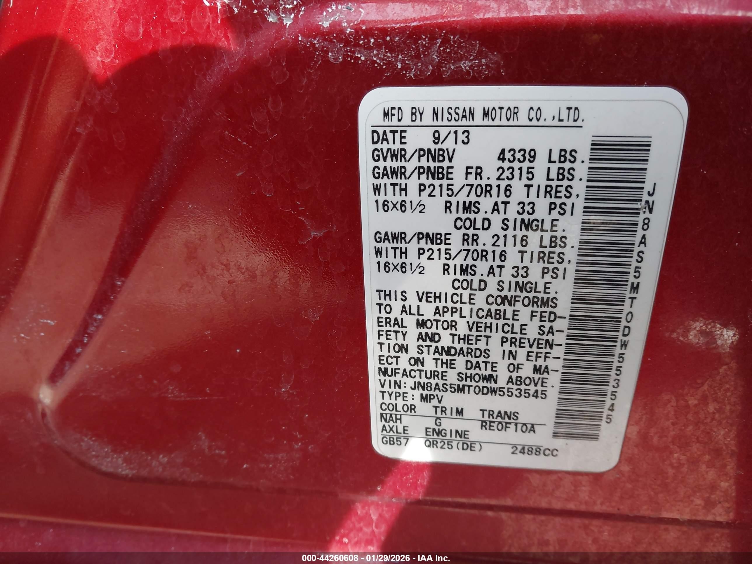 2013 Nissan Rogue S Red vin: JN8AS5MT0DW553545