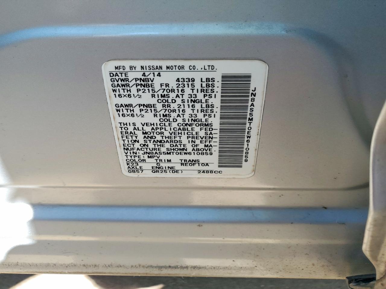 2014 Nissan Rogue Select S Silver vin: JN8AS5MT0EW610859