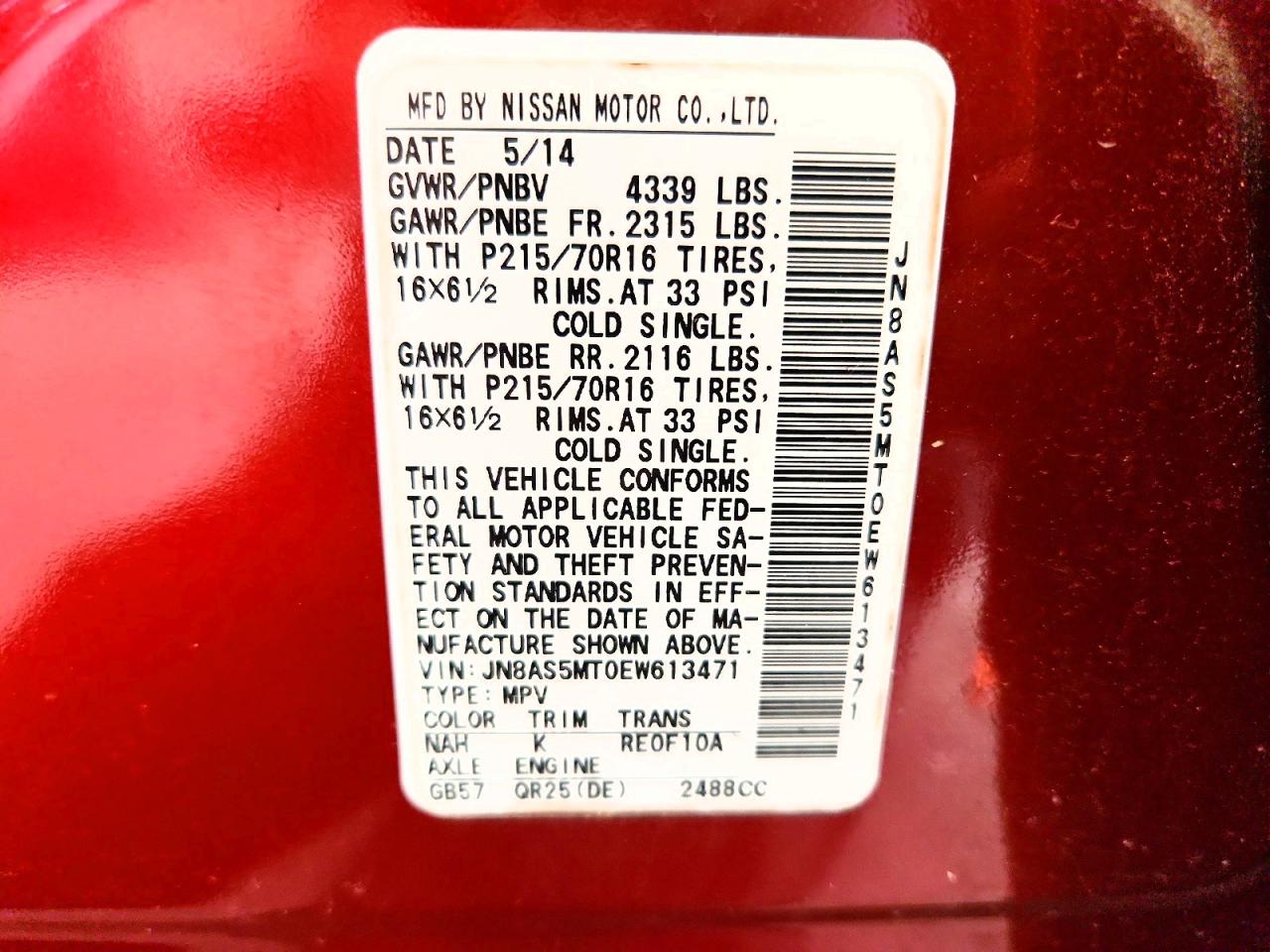 2014 Nissan Rogue Select S Red vin: JN8AS5MT0EW613471