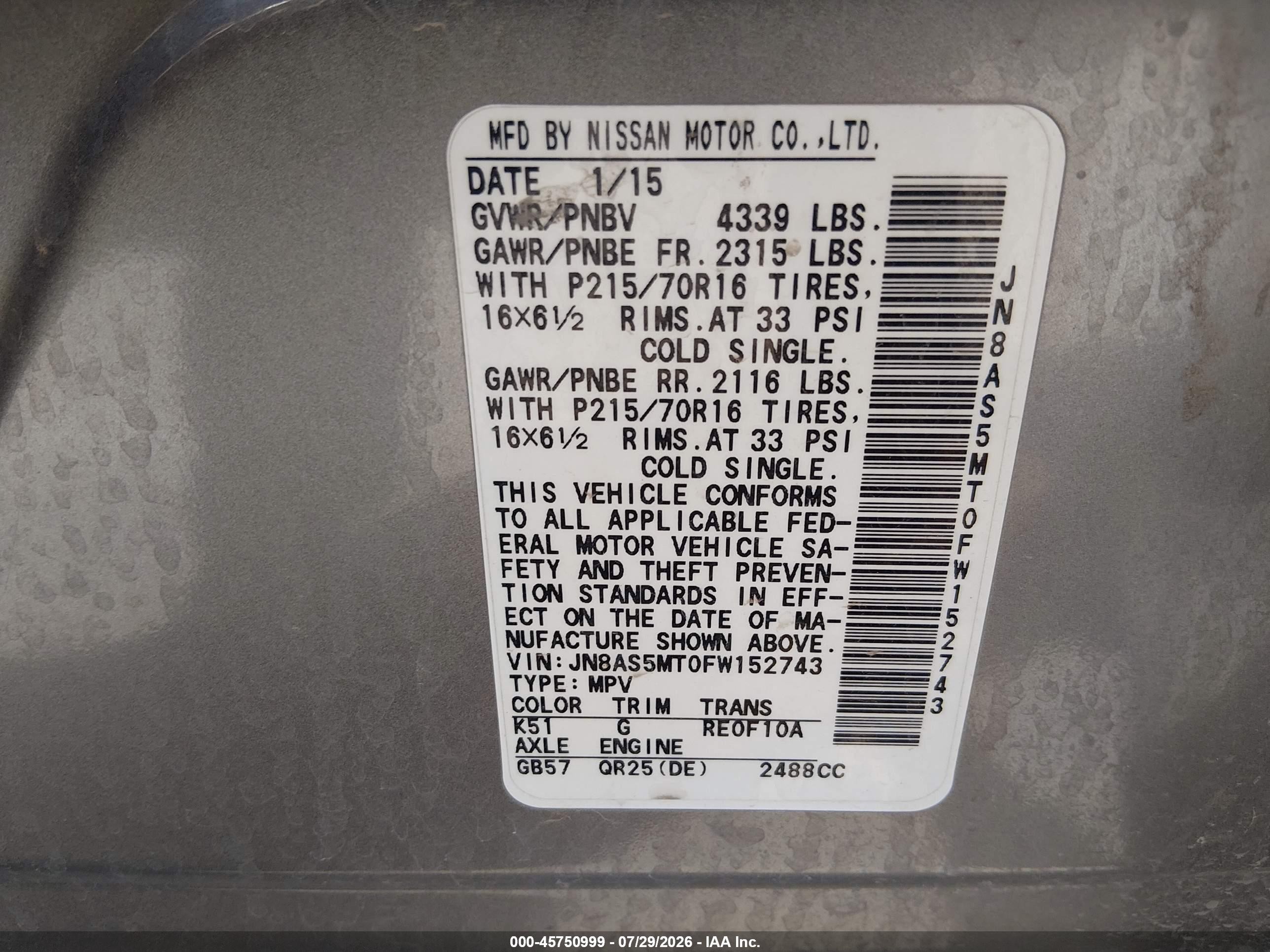 2015 Nissan Rogue Select S Silver vin: JN8AS5MT0FW152743