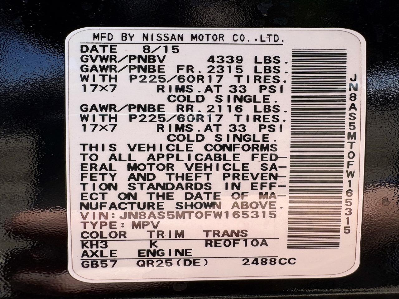2015 Nissan Rogue Select S Black vin: JN8AS5MT0FW165315